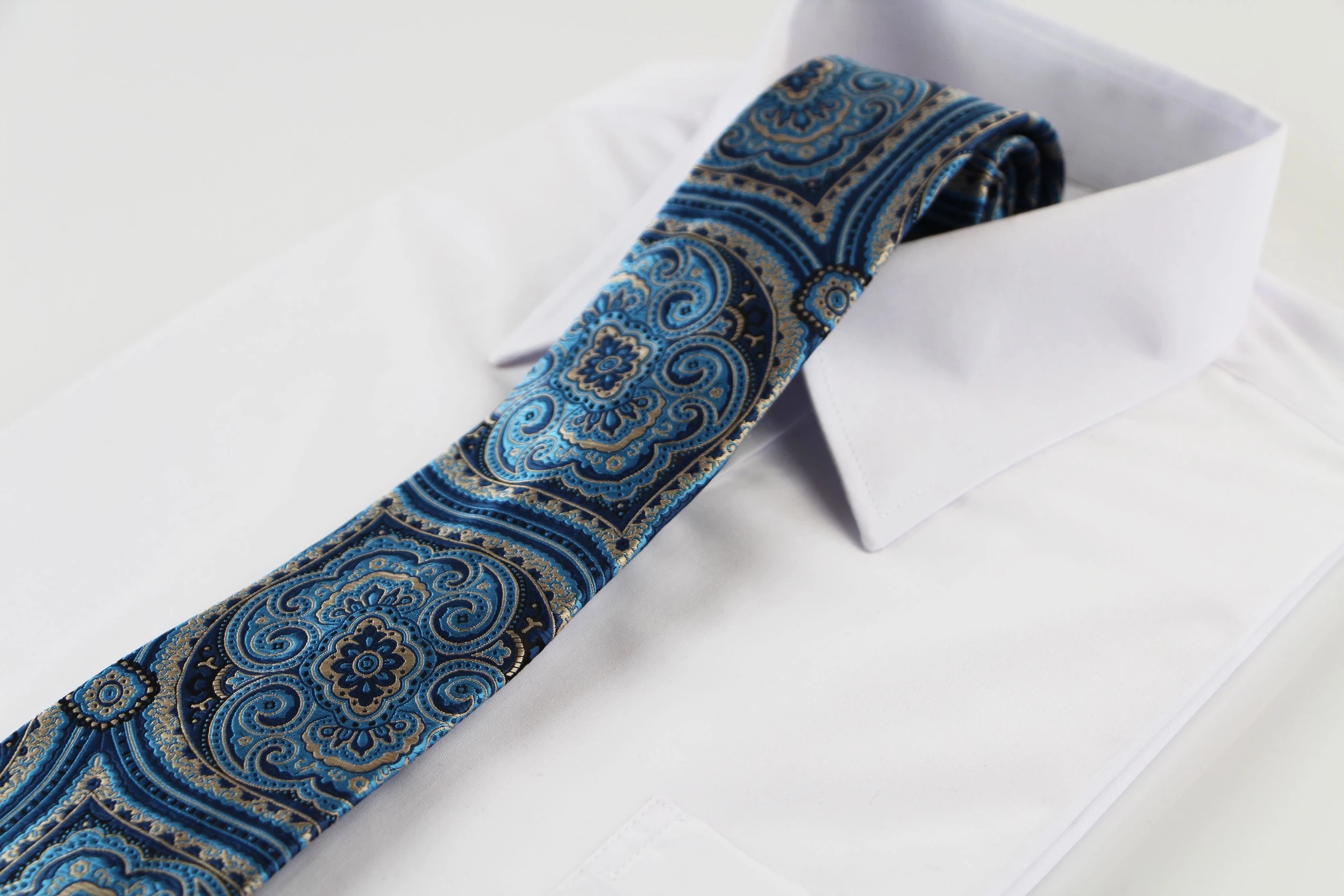3 Zasel Mens Blue & Silver Boho Print Patterned 8cm Neck Tie - Multi, 3 of 3