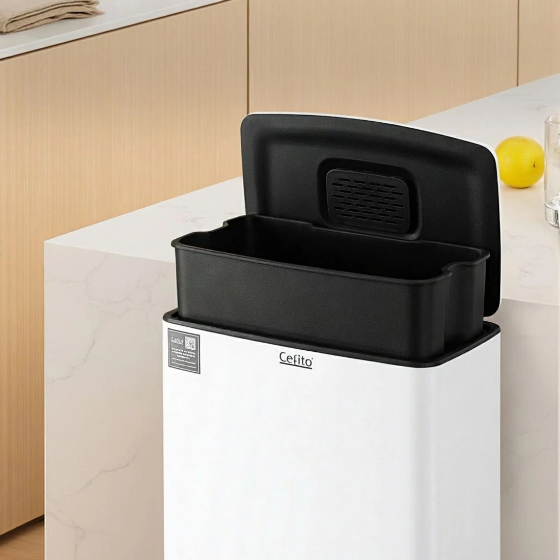 3 Cefito Pedal Bins Rubbish Bin Waste Recycle Dustbins Kitchen Trash Can 40L - White, 3 of 4