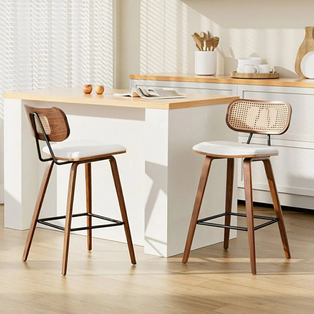 5 2x Artiss Bar Stools Kitchen Counter Rattan Chairs PU Leather Padding - Brown, 5 of 5