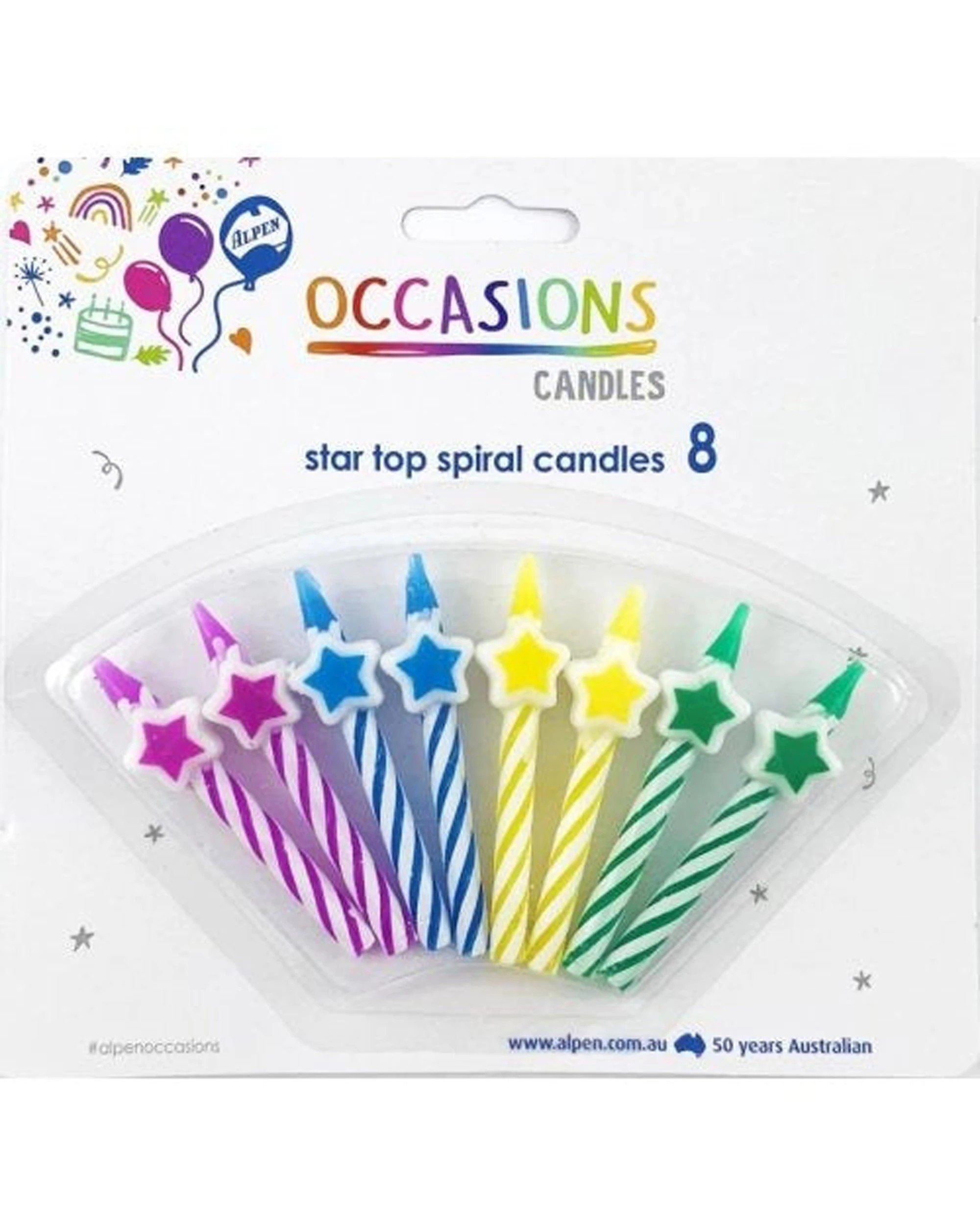 1 Alpen 8pc Candle Star Top Spiral Birthday Cake Decoration Party - Multi, 1 of 1