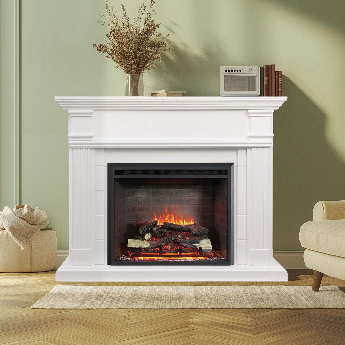 1 Moda Living George Electric Fireplace Heater White Mantel Suite with Primo Insert - White, 1 of 5