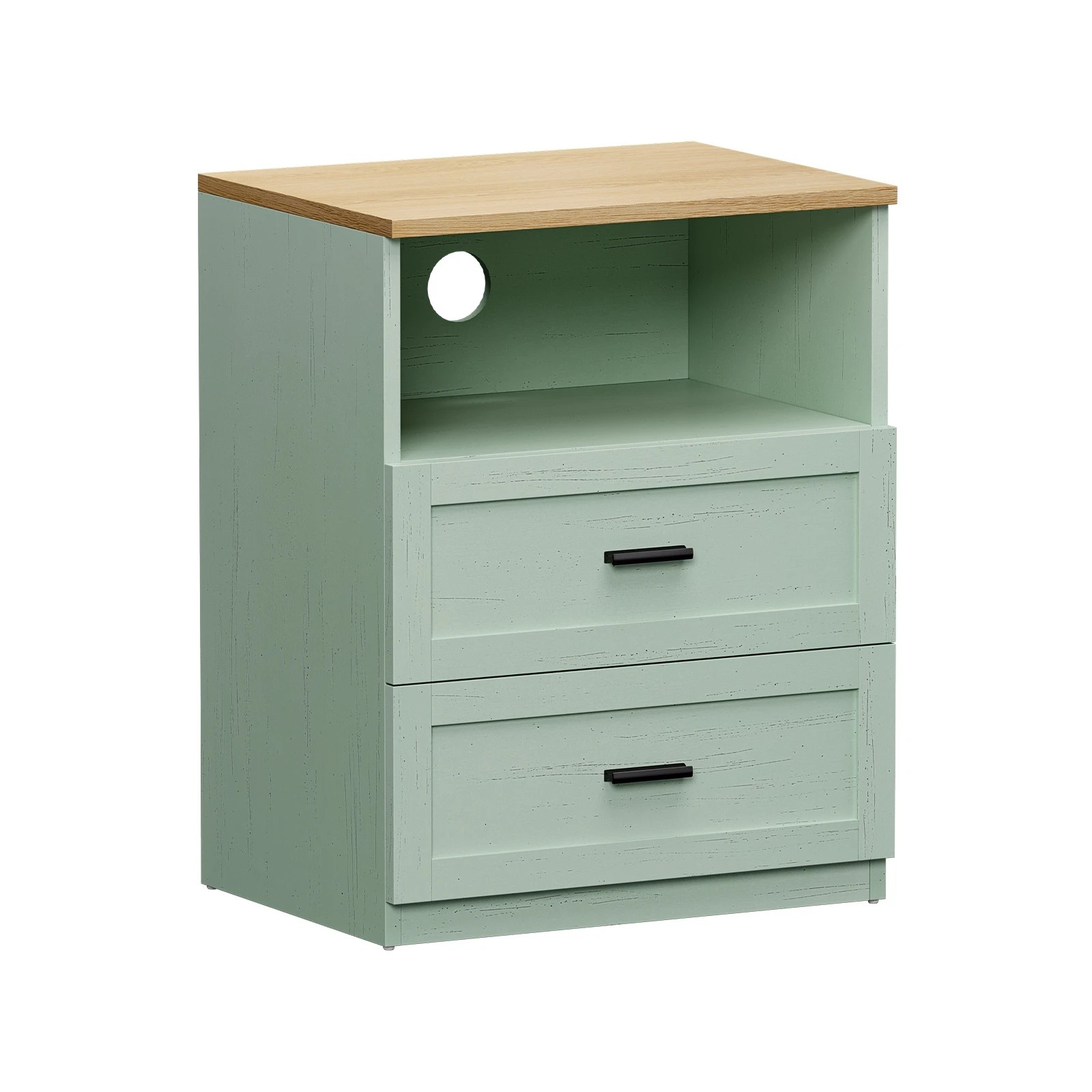 1 Oikiture Bedside Table 2 Drawers Open Shelf Nightstand Storage - Green, 1 of 8