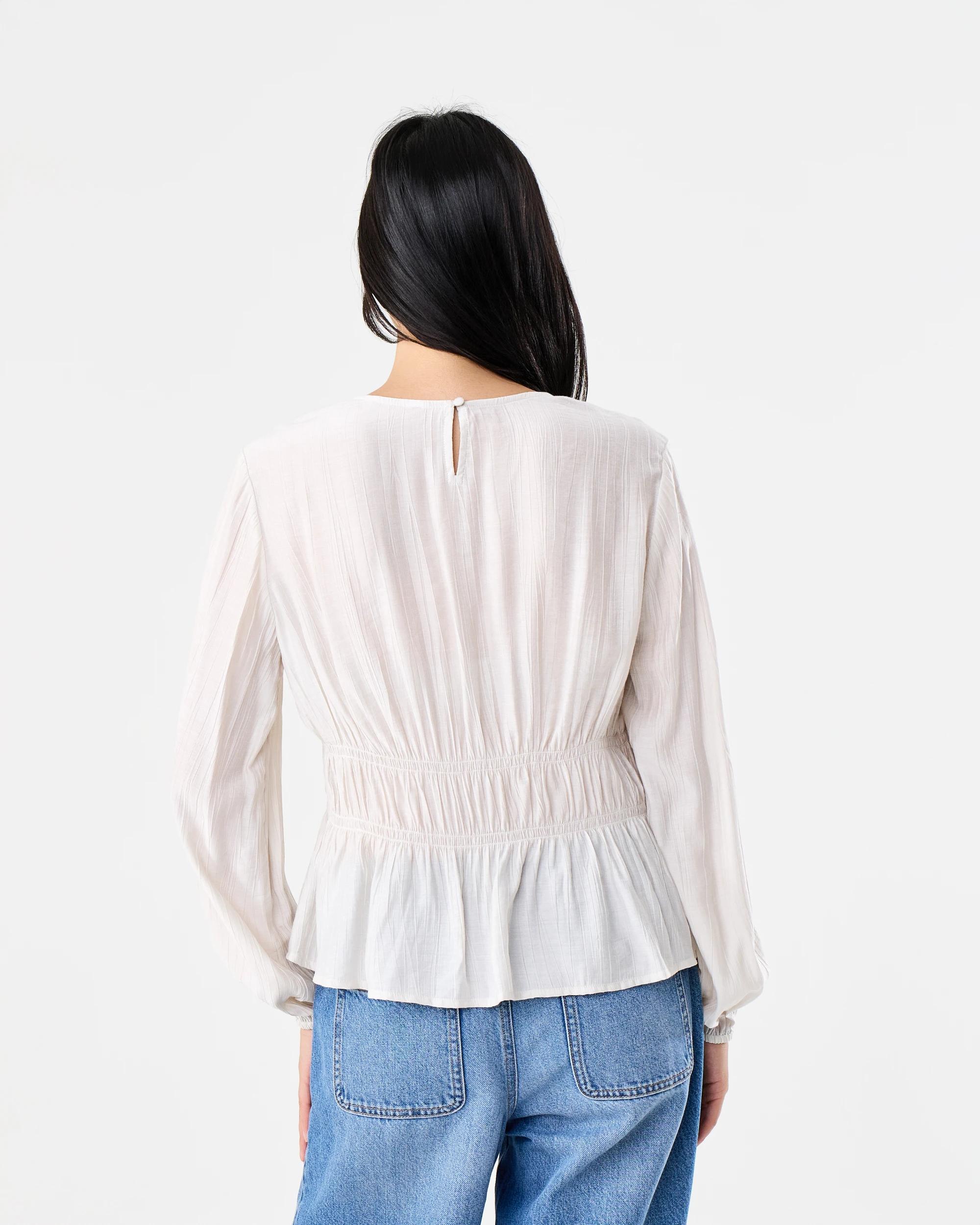 3 Long Sleeve Shirred Detail Top Nat Beige, 3 of 7