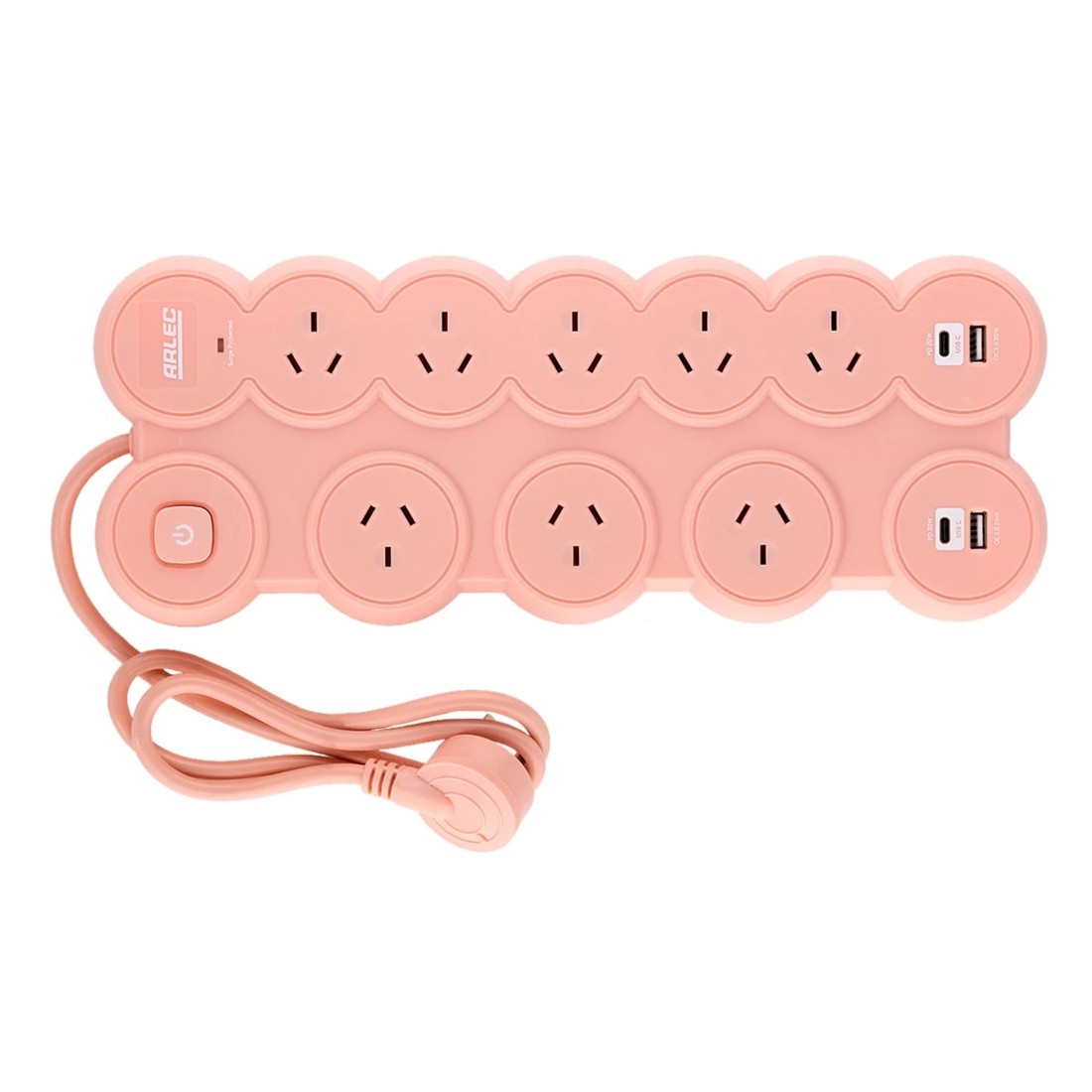 2 Arlec 8 Outlet Bubble Wide Spaced Outlets & USB A & C Ports Powerboard - Pink, 2 of 7