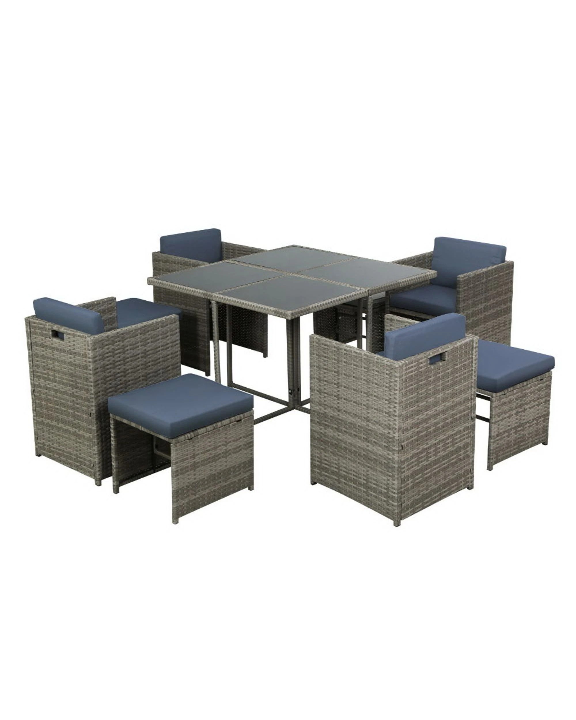 2 Gardeon Outdoor Dining Set 9 Piece Wicker Table Chairs Setting - Grey, 2 of 7