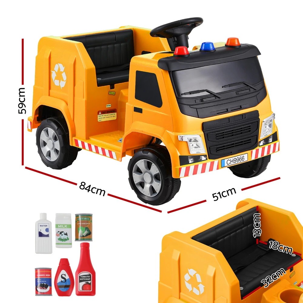 2 Rigo Kids Ride On Car Garbage Truck Police Light 12V Electric Toys Cars - Yellow, 2 of 5