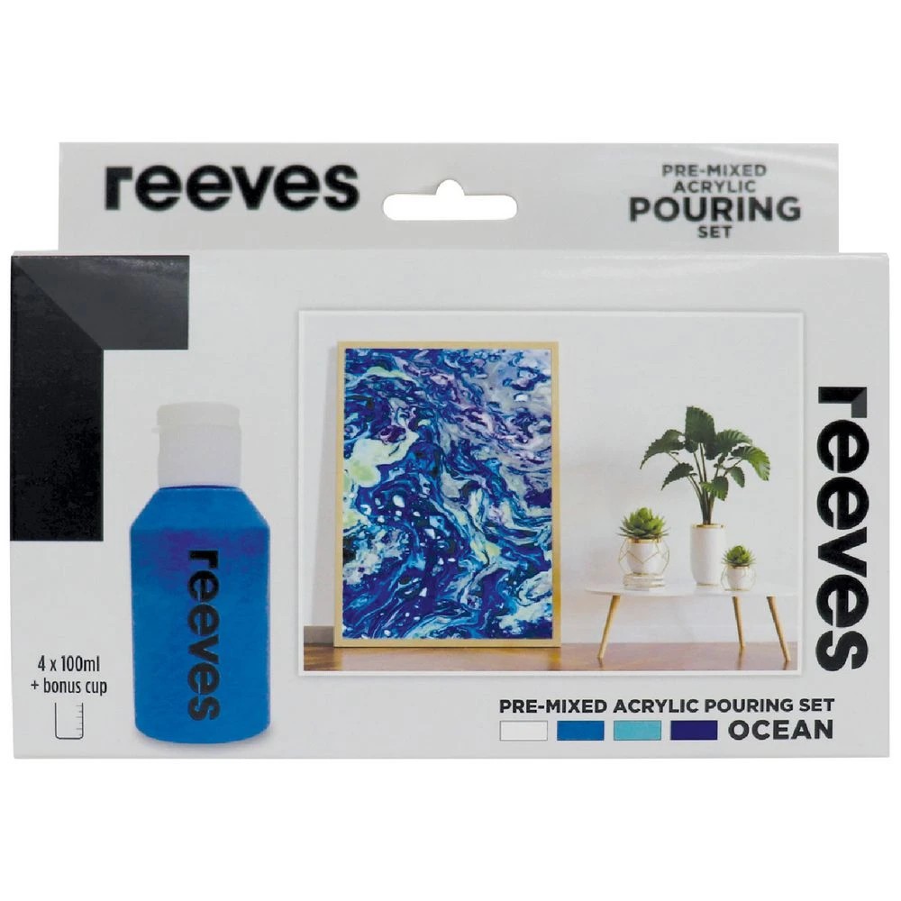 1 Reeves Pre-mixed Acrylic Paint Pouring 4 Pack Ocean, 1 of 2
