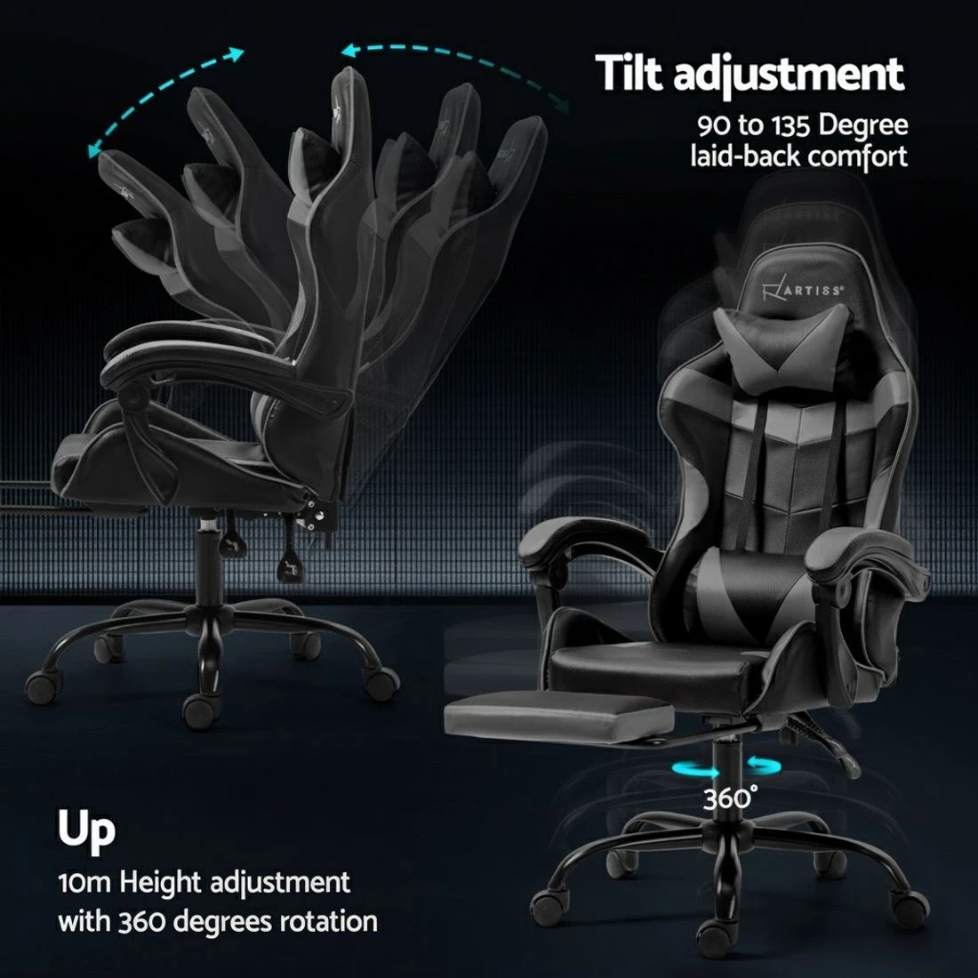 3 Artiss Gaming Office Chair Recliner Footrest - Multi, 3 of 5