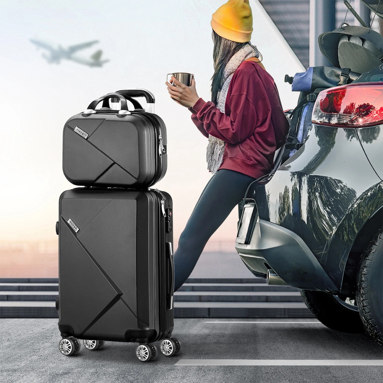 4 Mazam 2PCS Luggage Suitcase Trolley Set - Black, 4 of 8