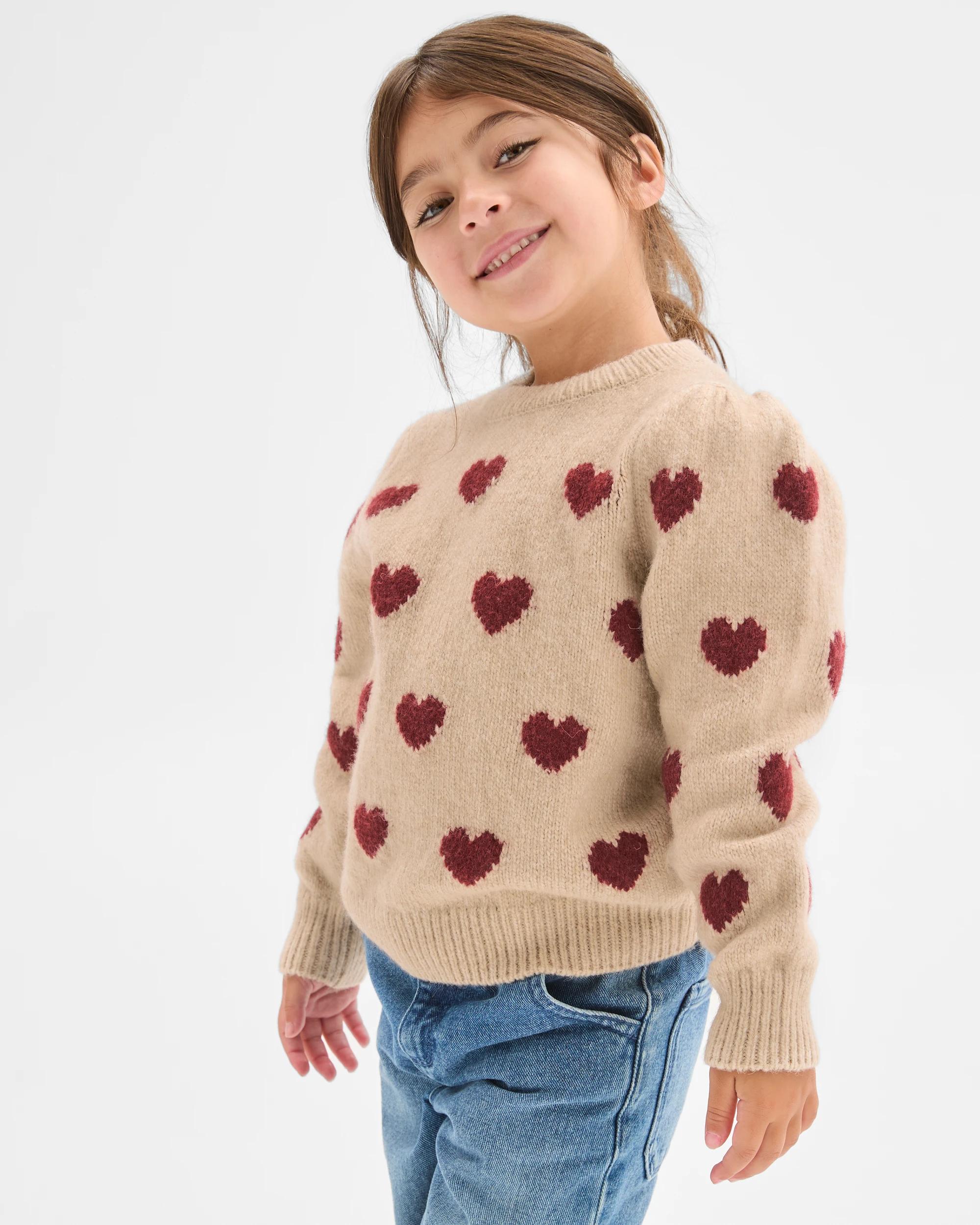 2 Target Kids Balloon Sleeve Knit Jumper CREAM HEARTS, 2 of 6