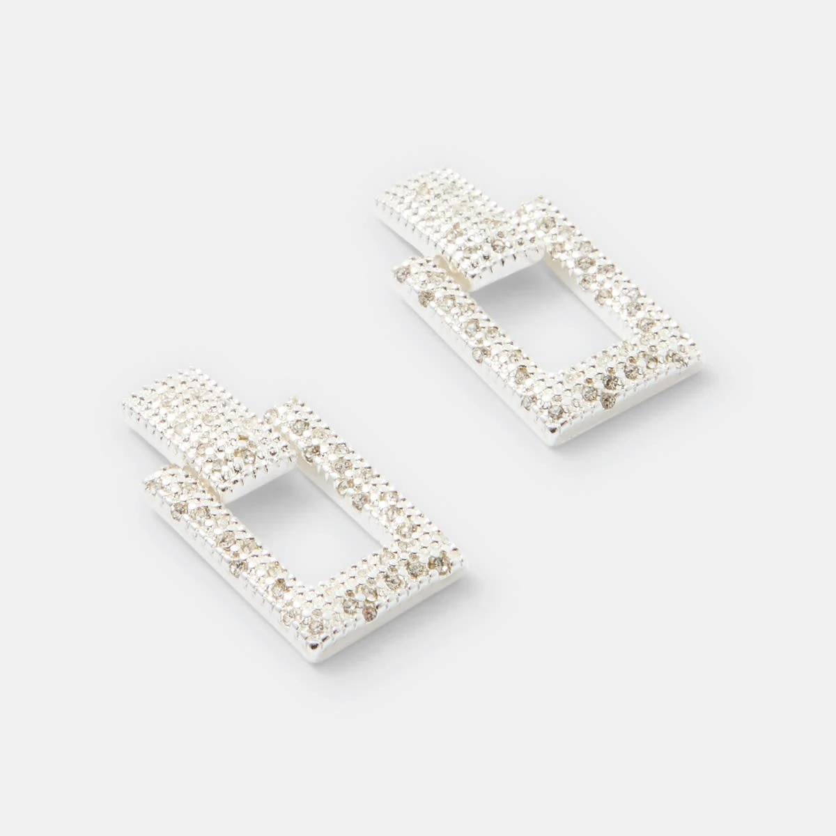 2 Square Diamante Drop Earrings - Silver Tone Silver, 2 of 4