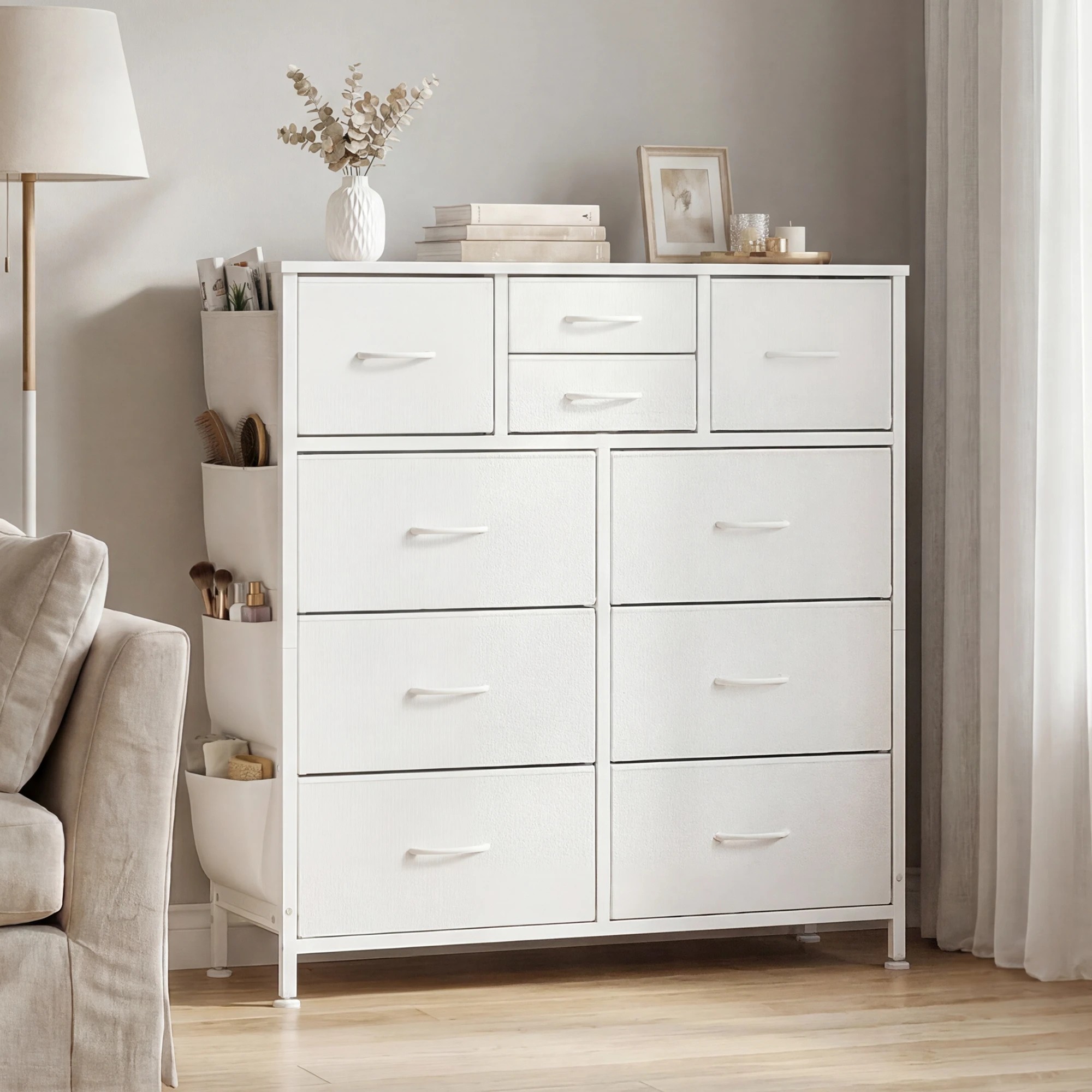 2 Advwin PU Dresser with 10 Drawers & Side Pockets - White, 2 of 8