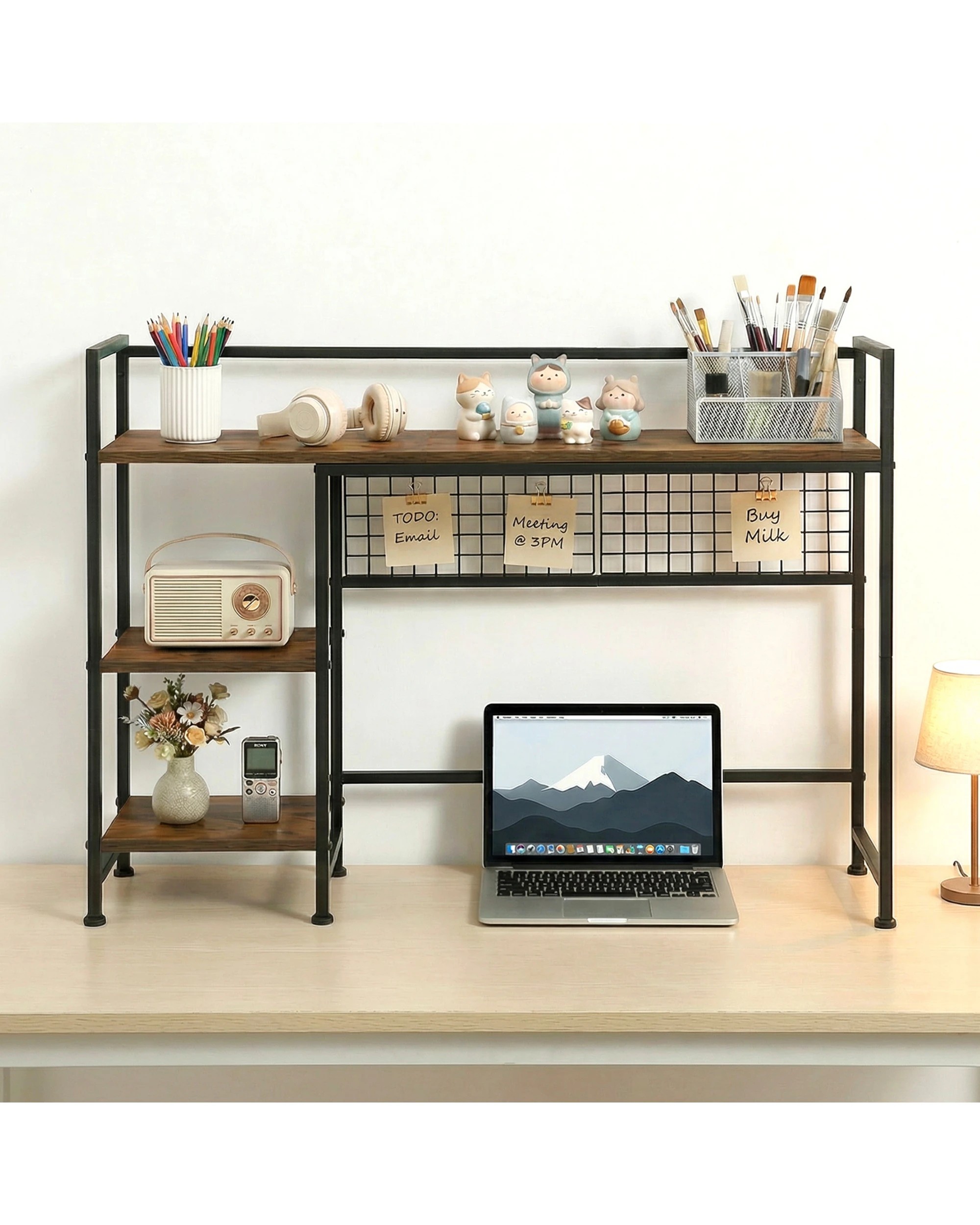 6 Advwin Desktop Bookshelf Wood Display Rack w/3 Shelves, 6 of 10