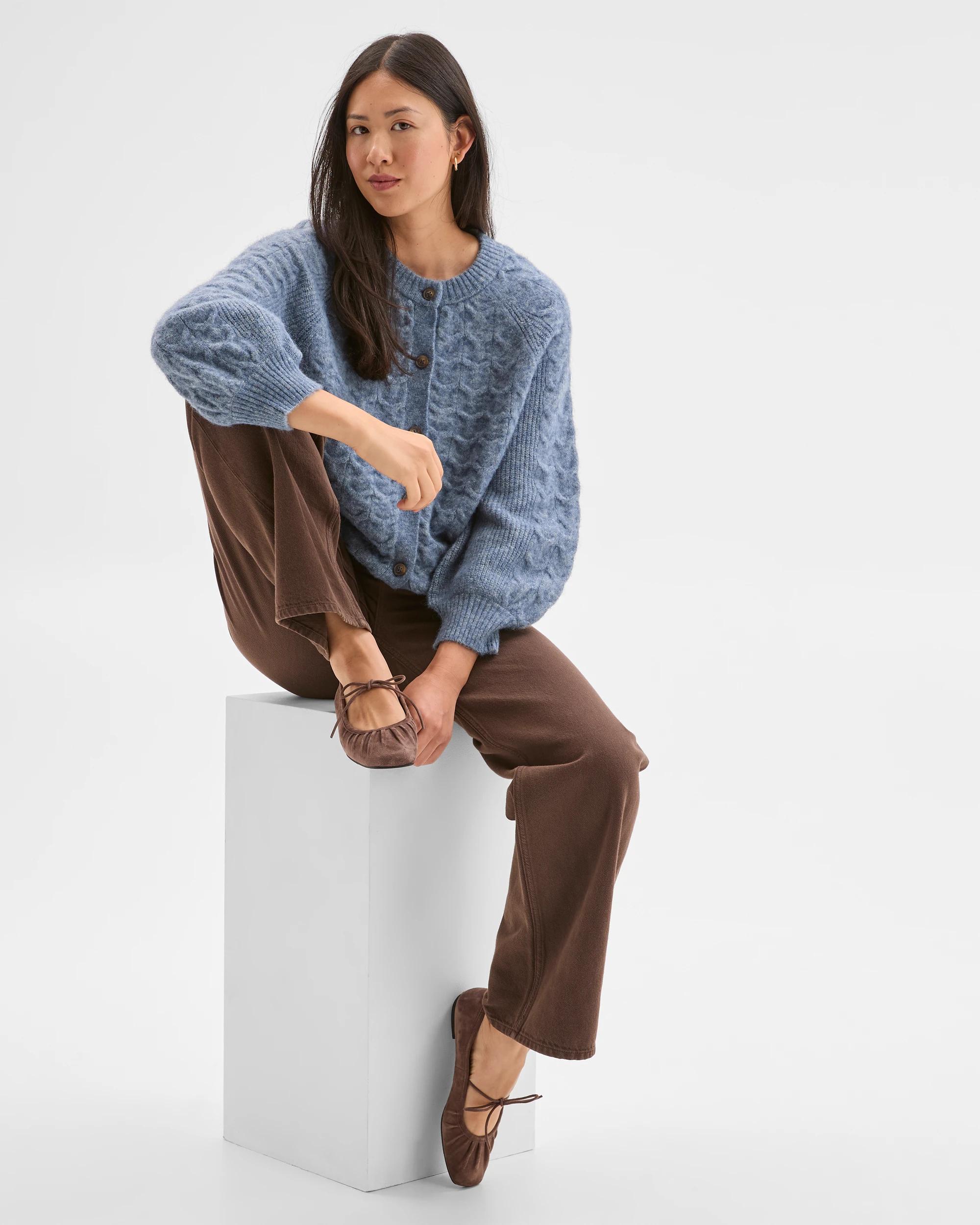 4 Target Woman Cable Knit Bell Sleeve Cardigan BLUE FOG, 4 of 8