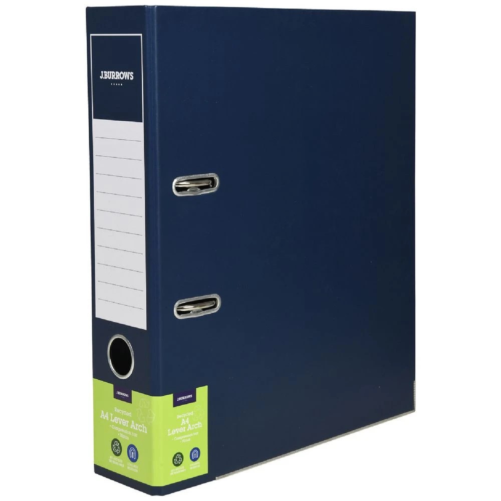 1 J.Burrows A4 Lever Arch Binder 2 Ring 70mm Navy, 1 of 3