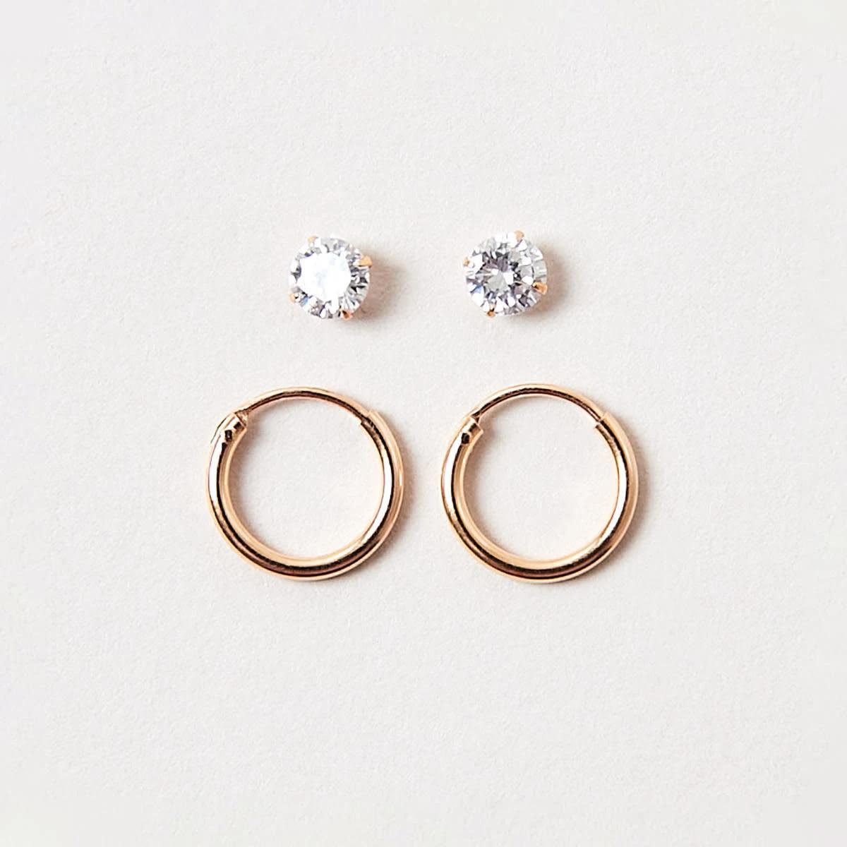 2 2 Pack Gold Plated Sterling Silver Stud and Hoop Earrings Gold, 2 of 6