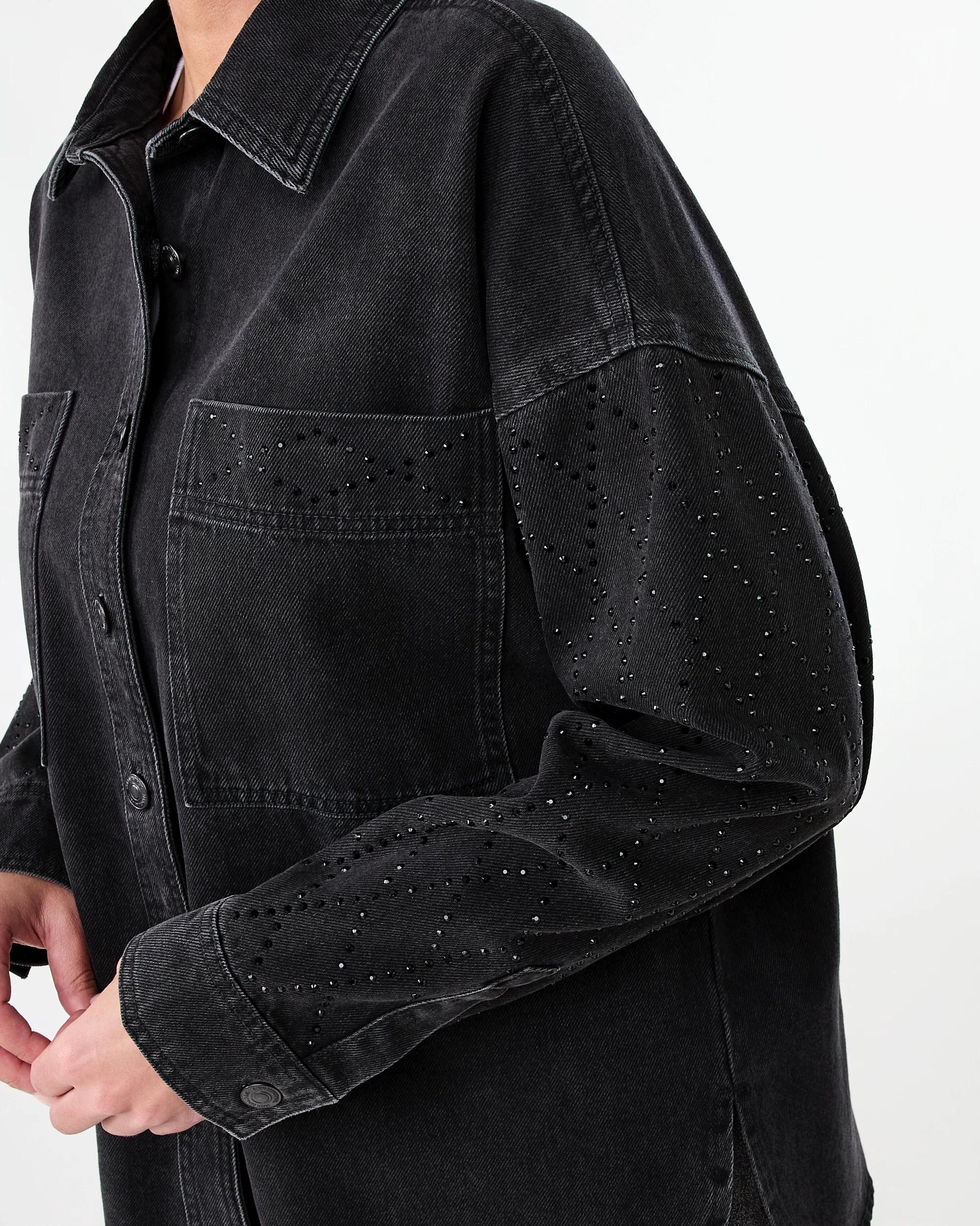 7 Long Sleeve Diamante Denim Shirt Black Wash, 7 of 9