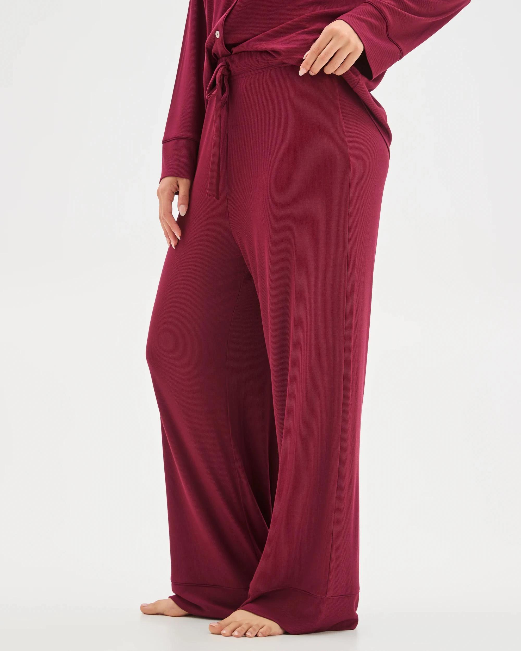 3 Target Woman Rib Wide Leg Sleep Pants ZINFANDEL, 3 of 7