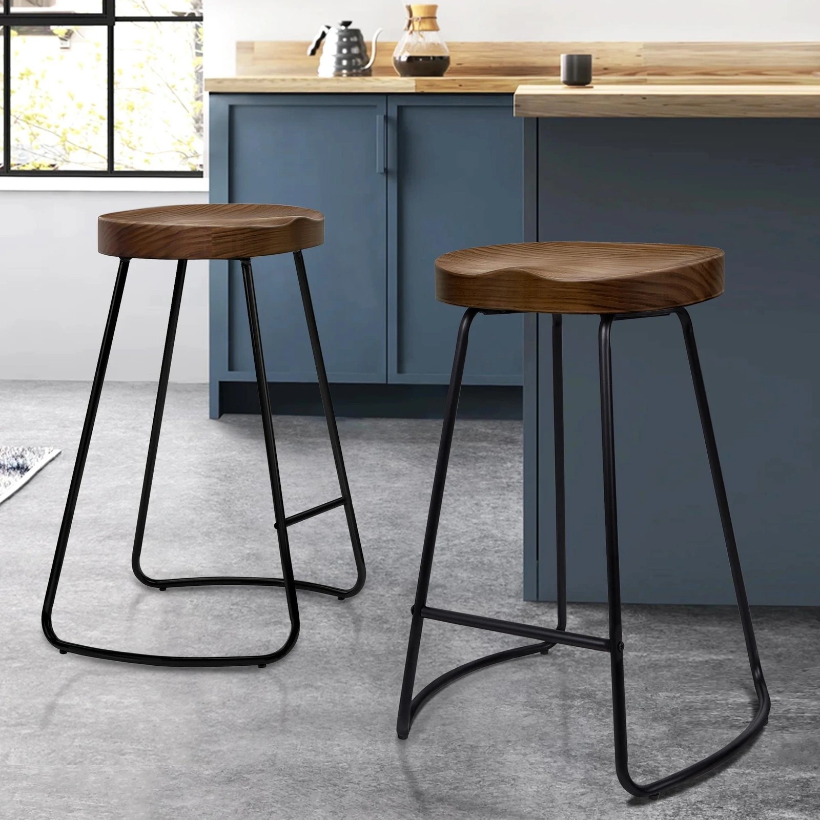 10 Alfordson 2x Bar Stools 65cm Tractor Kitchen Wooden Vintage Chair - Brown, 10 of 10