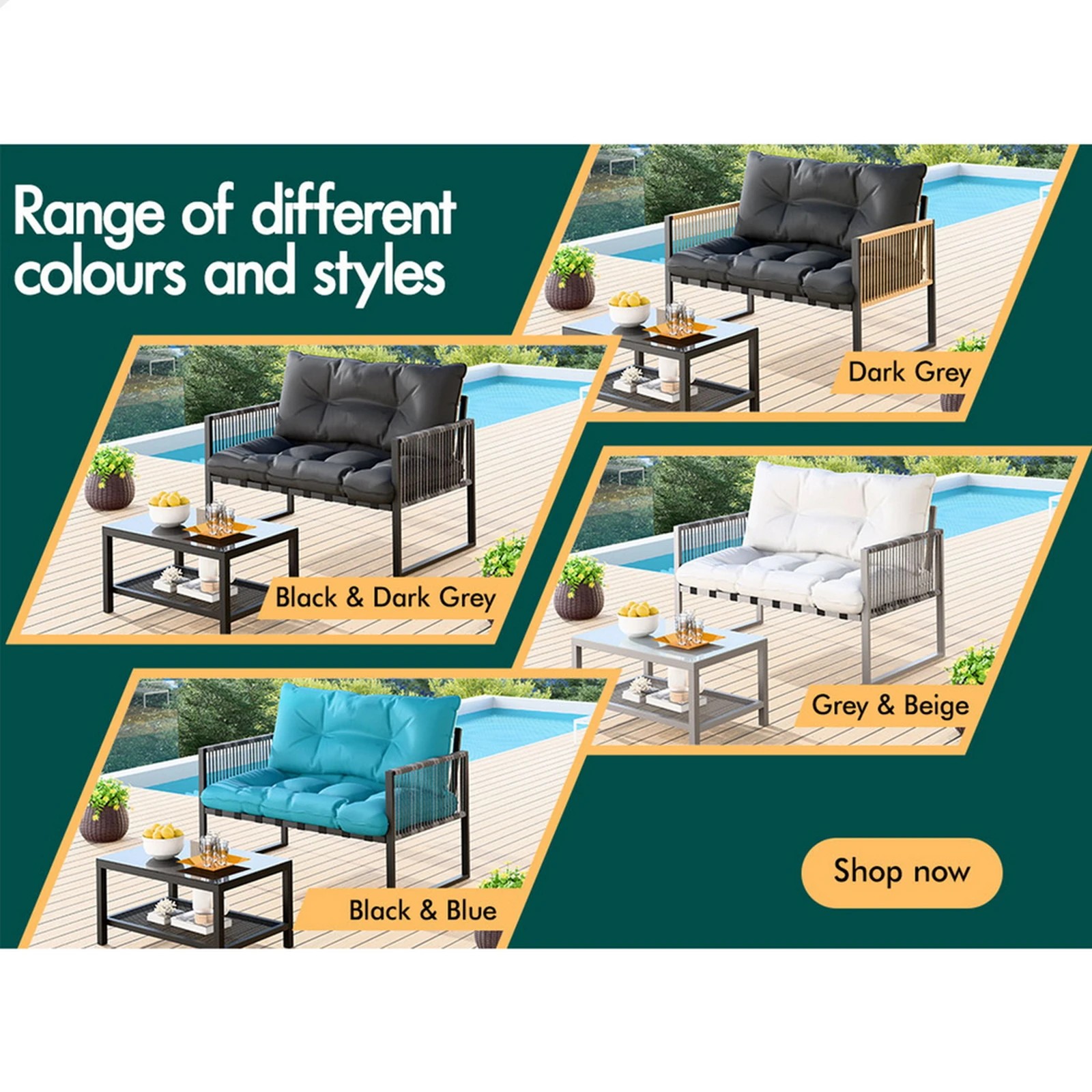 9 Alfordson 2PCS Outdoor Lounge Sofa Set Wicker Furniture Table and Chairs Garden - Black Grey, 9 of 9