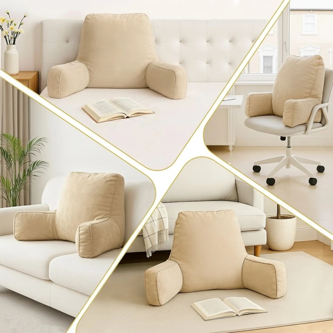 6 Giselle Reading Pillow Back Rest Lumbar Support Cushion Oatmeal - Beige, 6 of 7