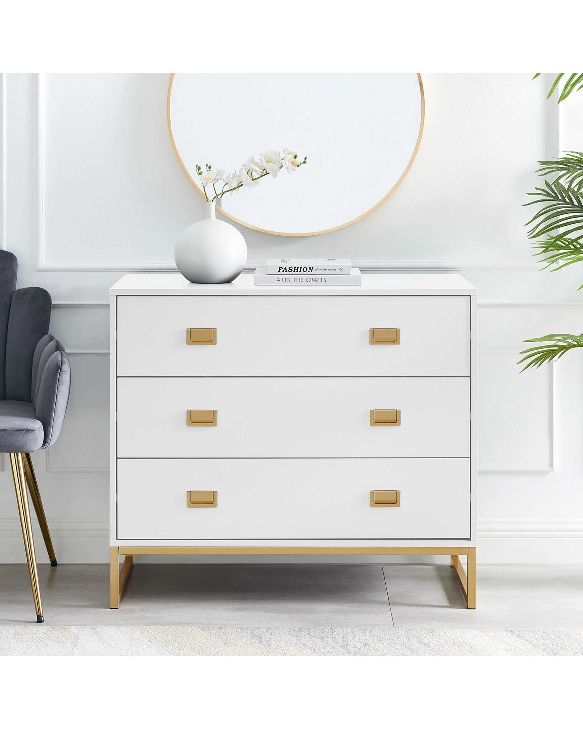 8 Sarantino Amara Chest Of Drawers Tallboy Dresser In White Gold, 8 of 8