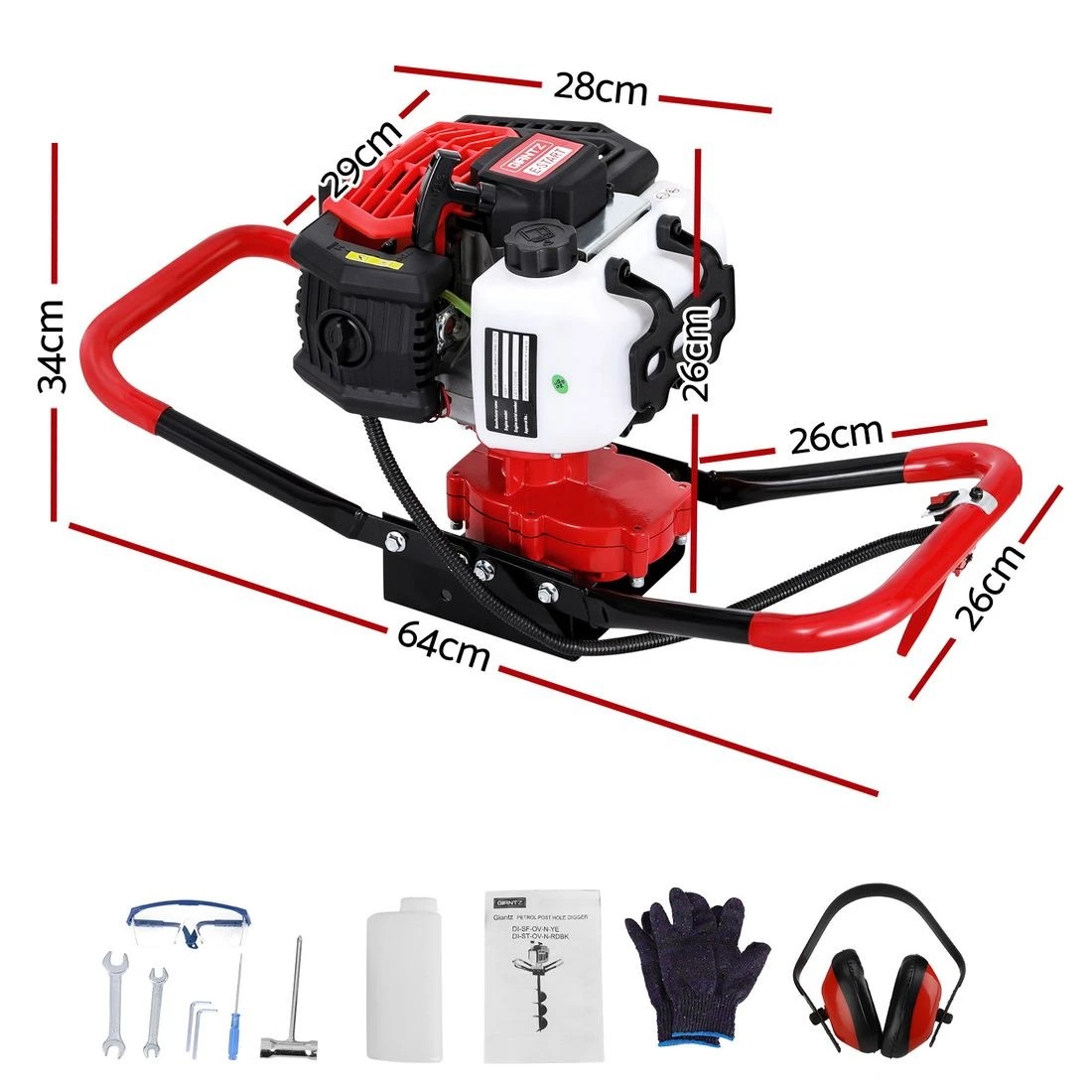 2 Giantz Post Hole Digger Motor Only Petrol Engine - Red, 2 of 5