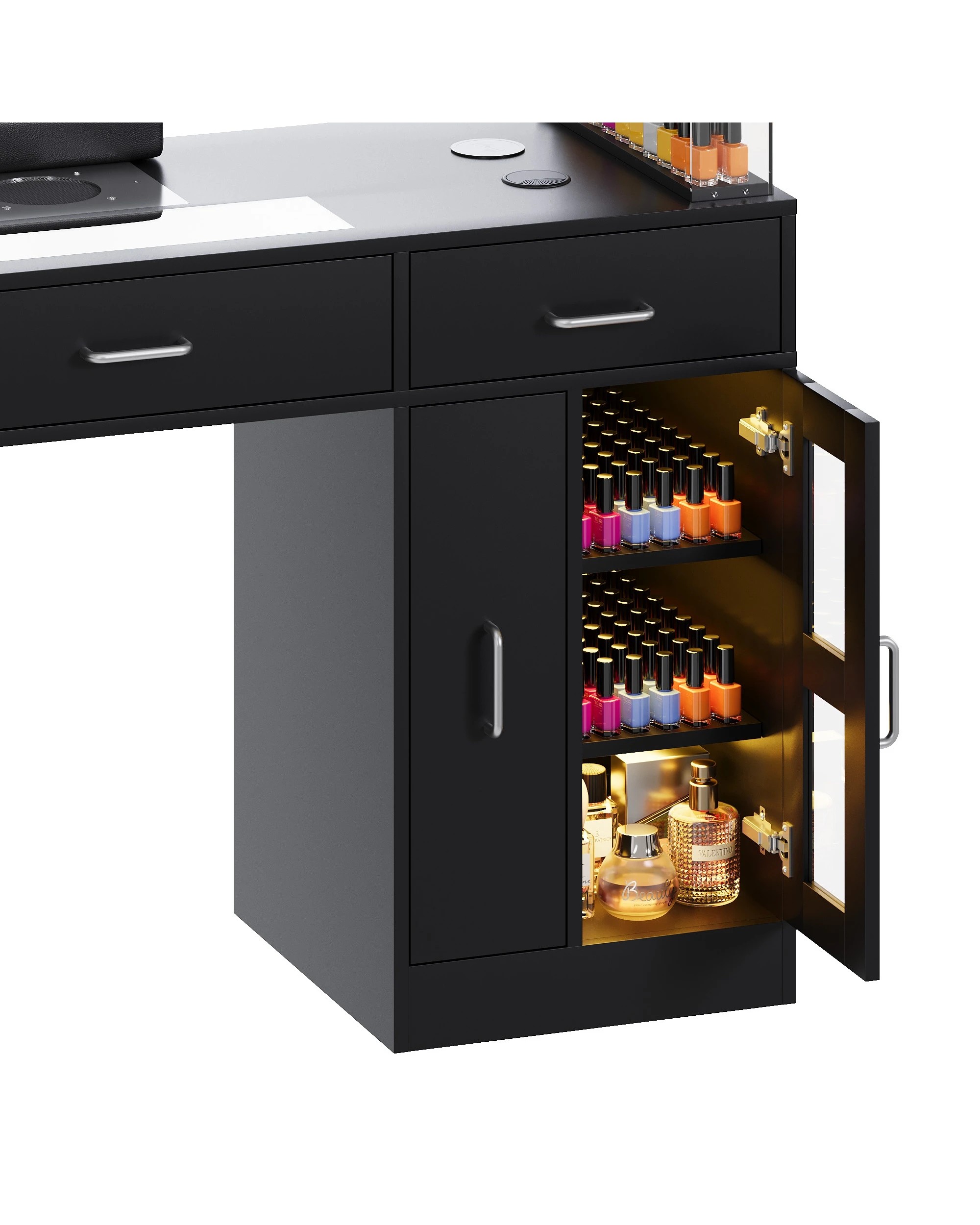 4 Advwin Vanity Nail Desk Manicure Table w/Glass Top Drawer Dust Collector Wireless Charging LED Light - Black, 4 of 10