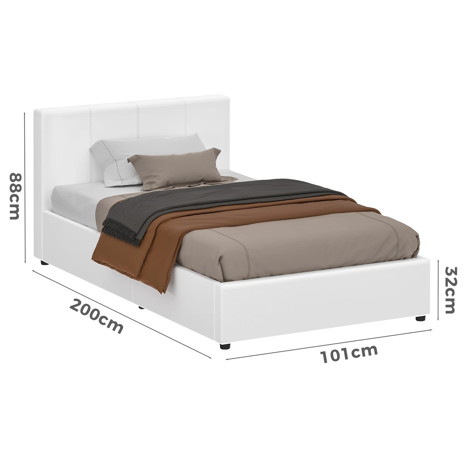 8 Alfordson Bed Frame Single Size Gas Lift Storage Base Leather Tricia - White, 8 of 10