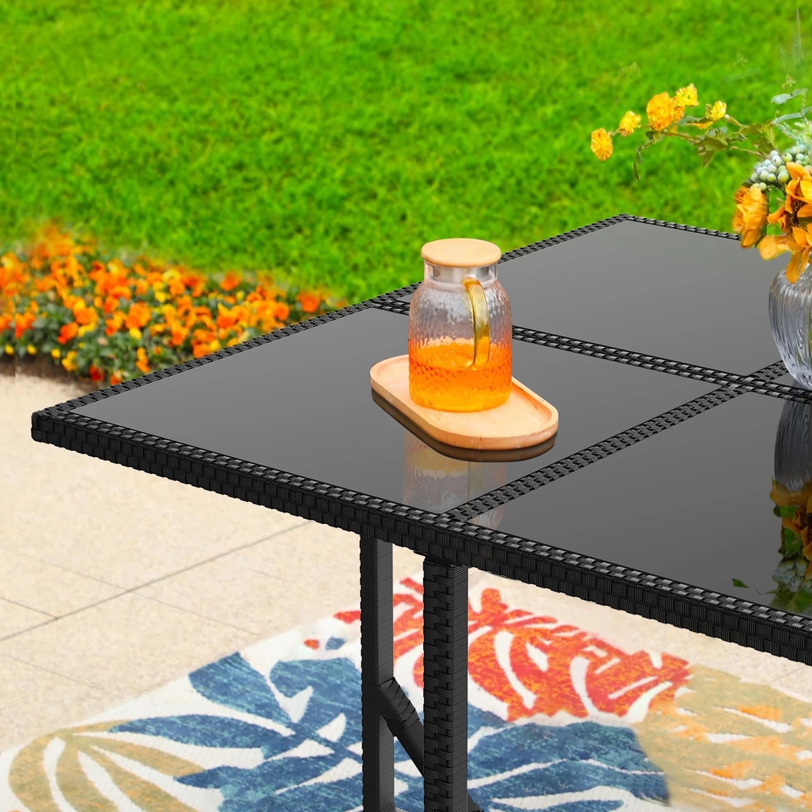 3 Alfordson Outdoor Dining Set 9 PCS Table Chairs Patio Lounge Wicker Furniture - Black, 3 of 10