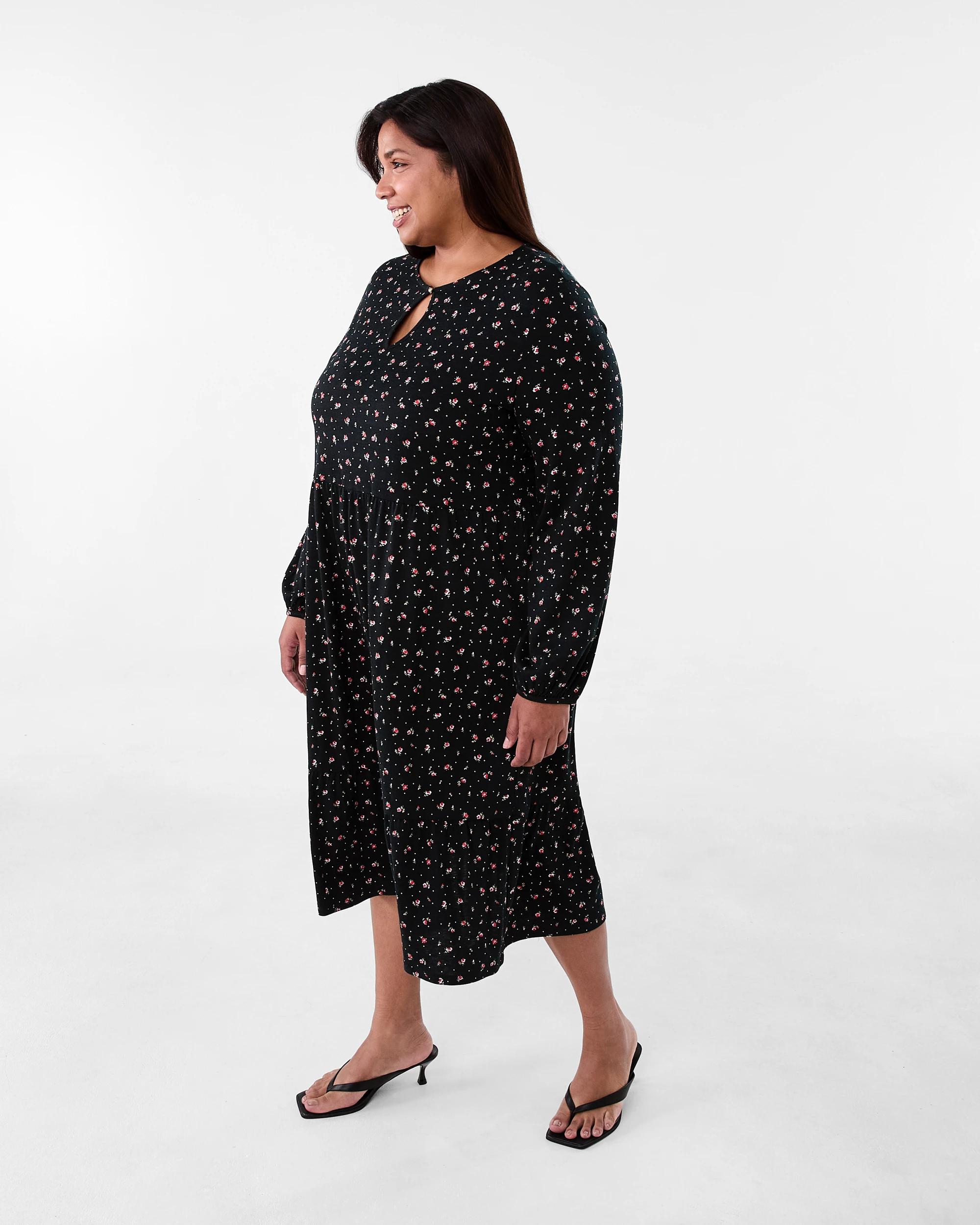 2 Curve Long Sleeve Jersey Dress Ditsy, 2 of 6