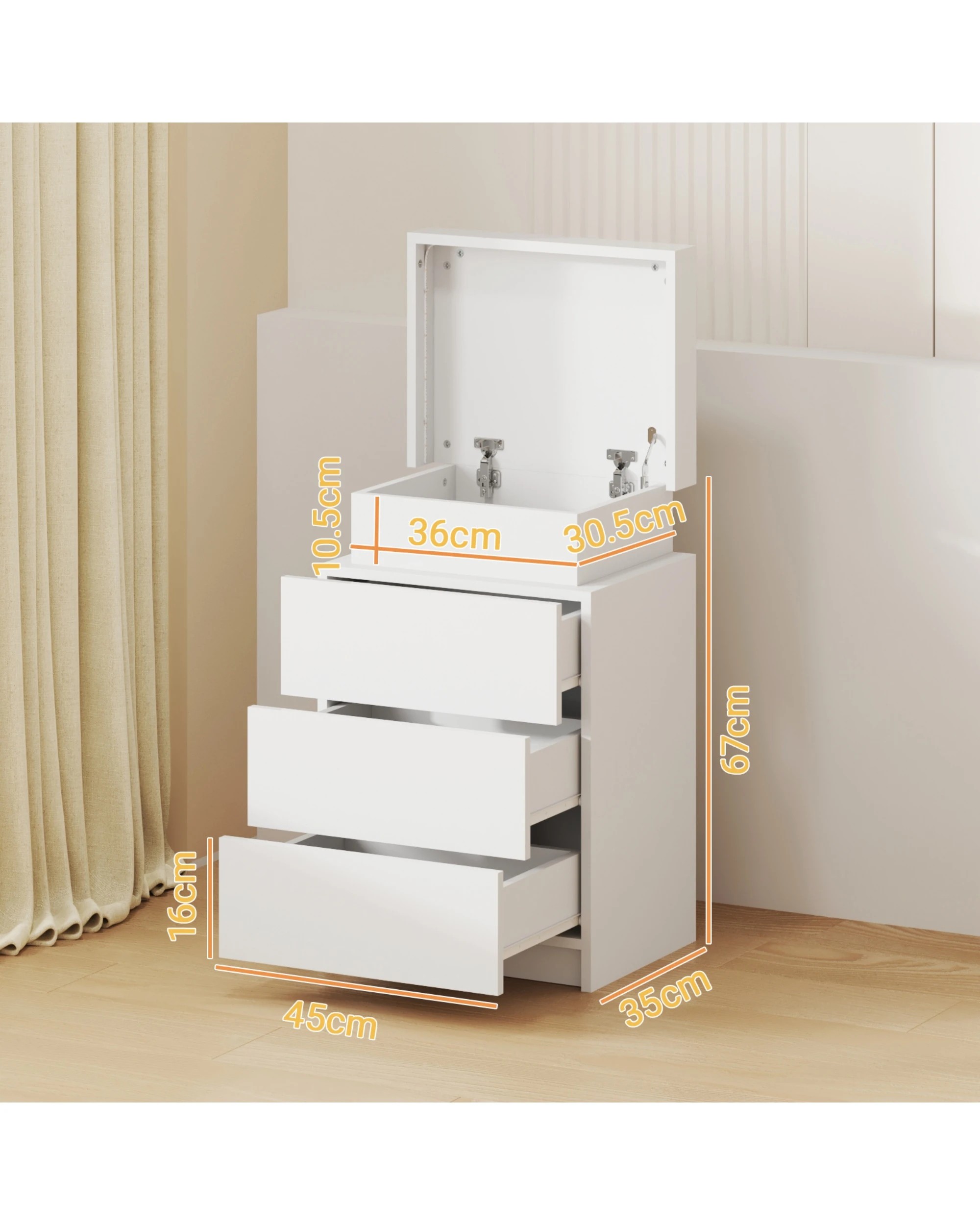 3 Advwin Set of 2 Bedside Table 3 Drawers with Lift Up Storage Led RGB Light - White, 3 of 9