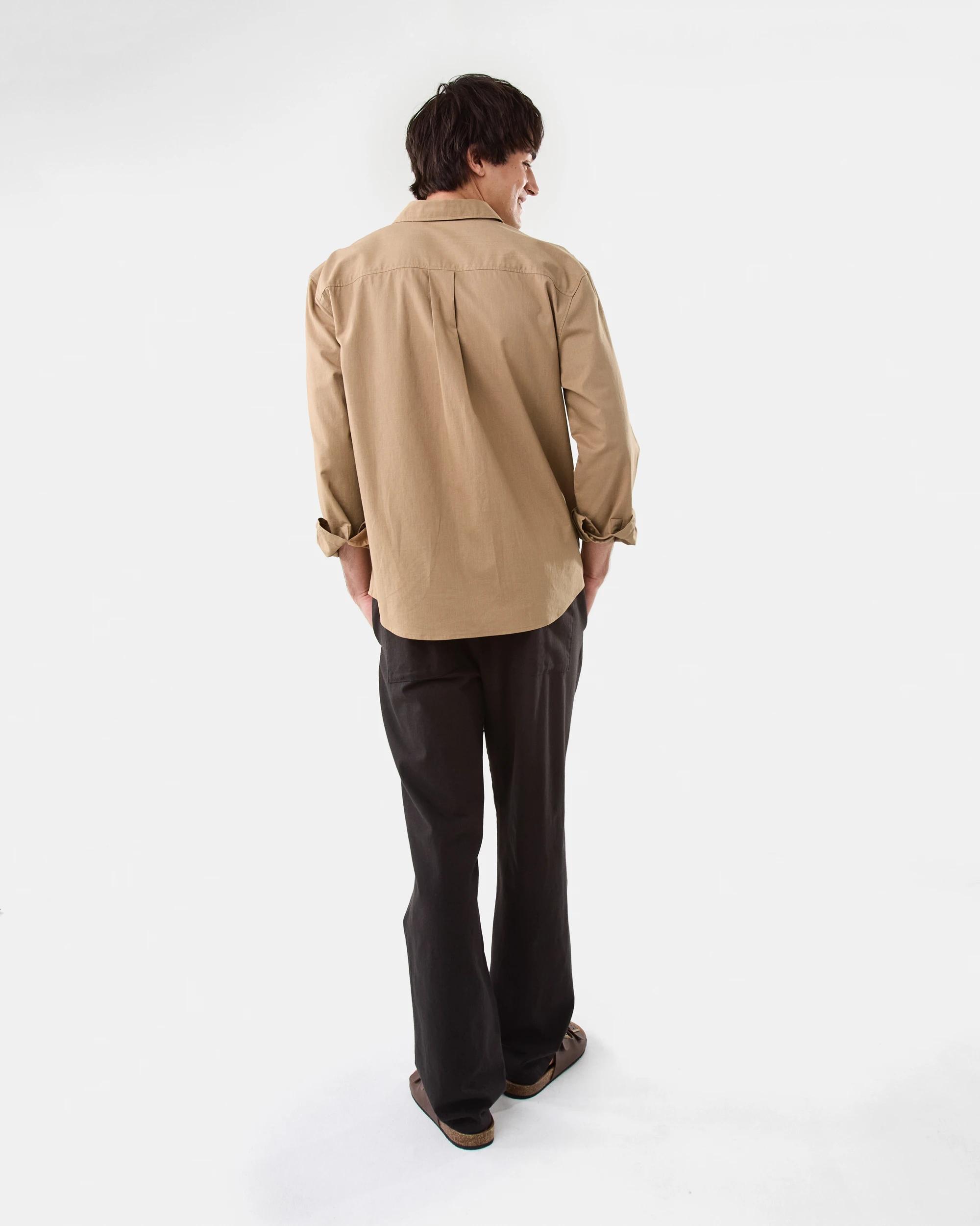 4 Long Sleeve Cotton Linen Shirt UNI BEIGE, 4 of 7