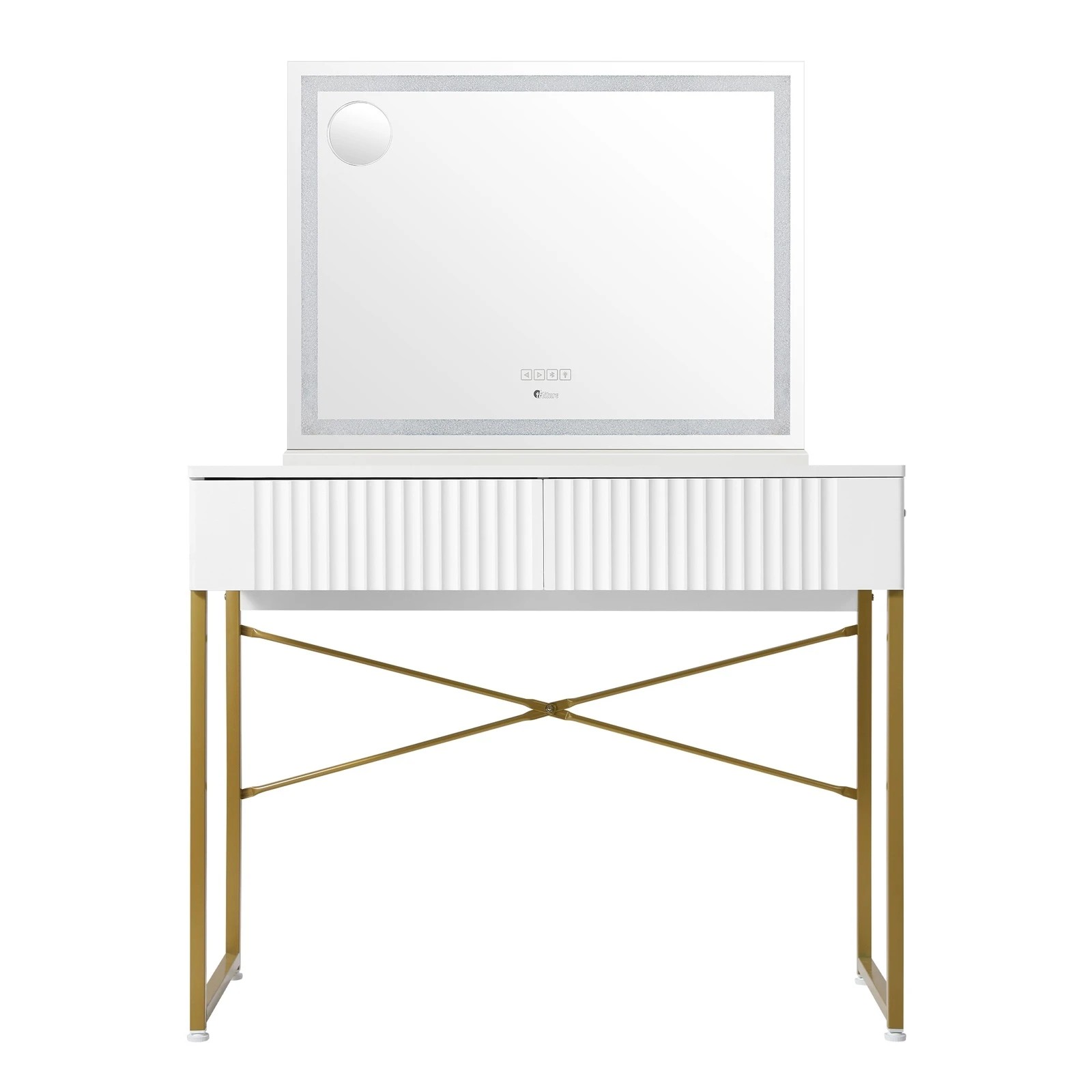 7 Oikiture Dressing Table Bluetooth Makeup Mirror 80x62cm Crystal Vanity Mirrors - White, 7 of 8