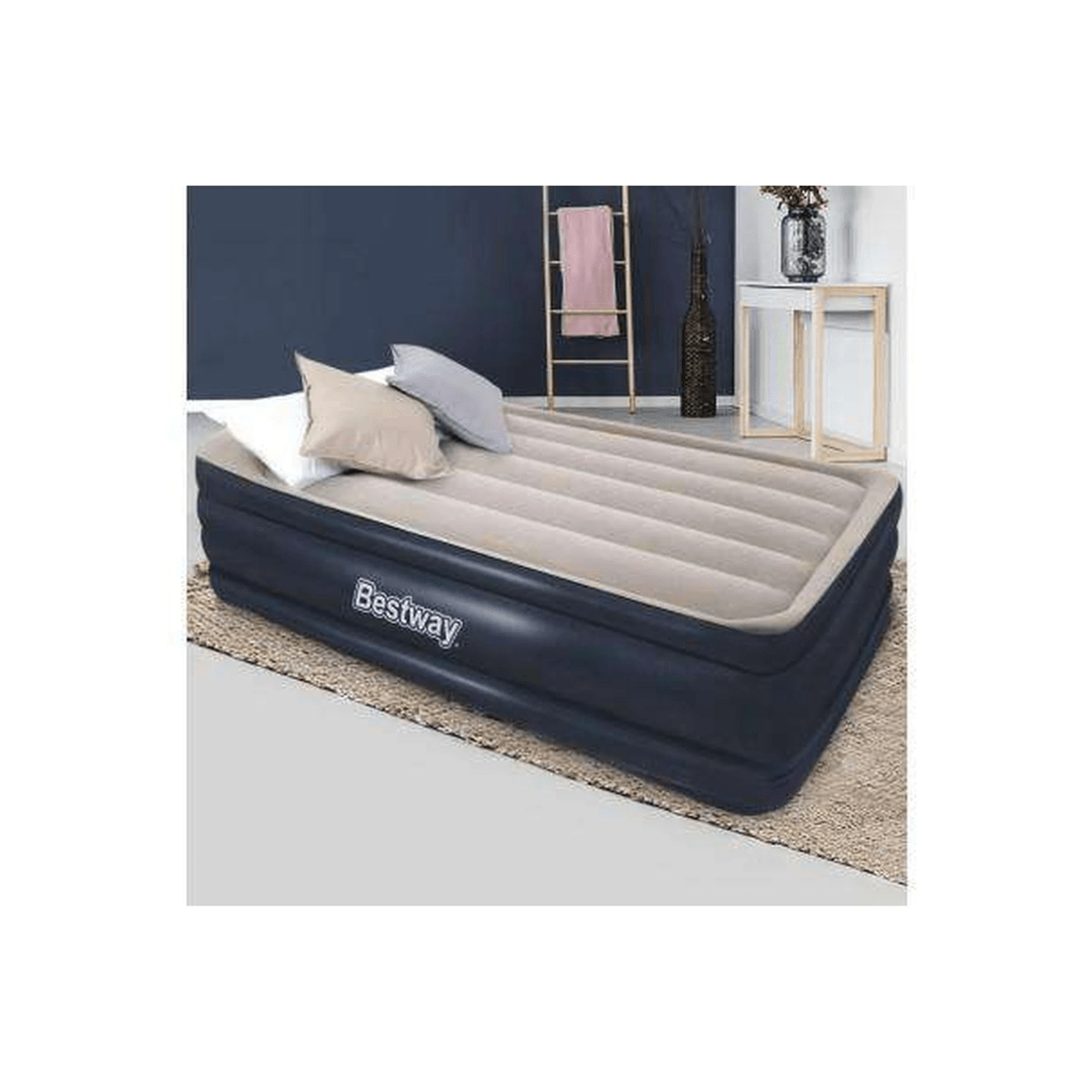 2 Bestway Air Bed with Built-in AC Pump — Flocked Surface, I-Beam Support (Navy, 191 x 97 x 46 cm) - Blue, 2 of 6