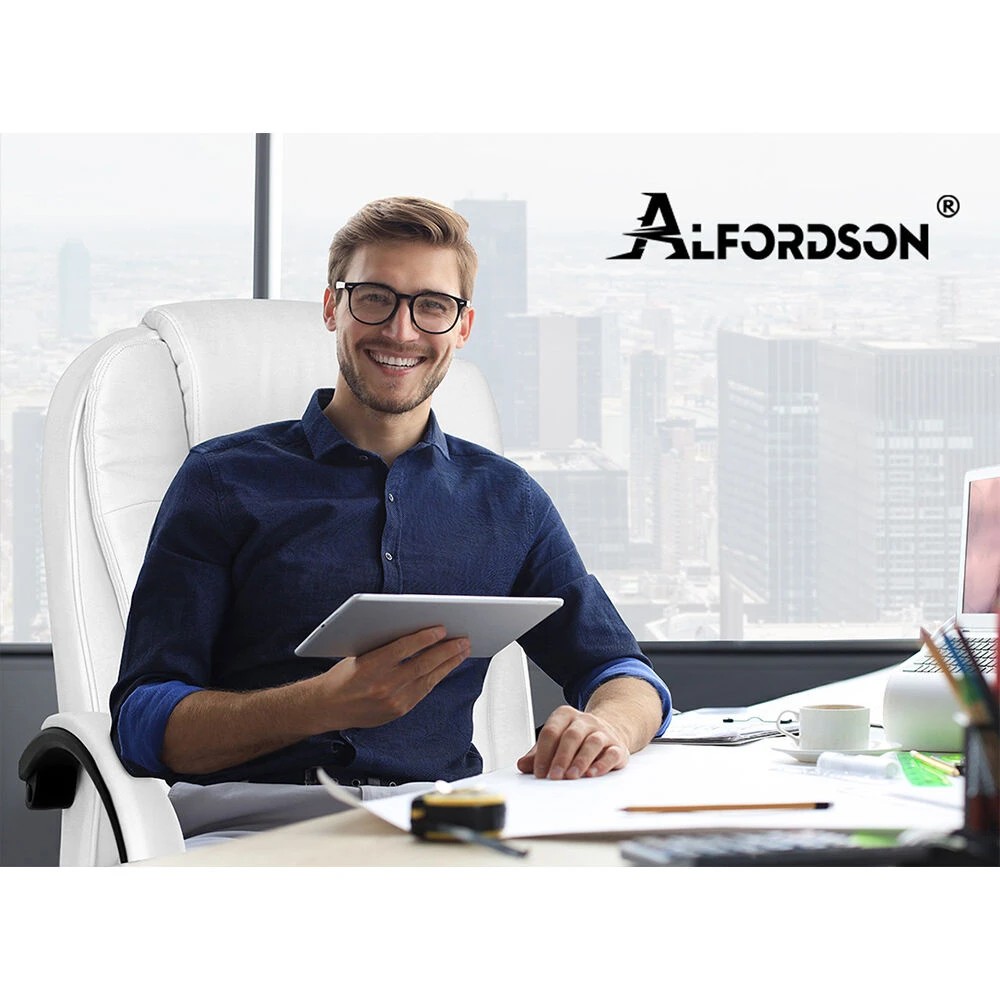 10 Alfordson Office Chair Executive PU Leather Computer Gaming Racer Seat - White, 10 of 10
