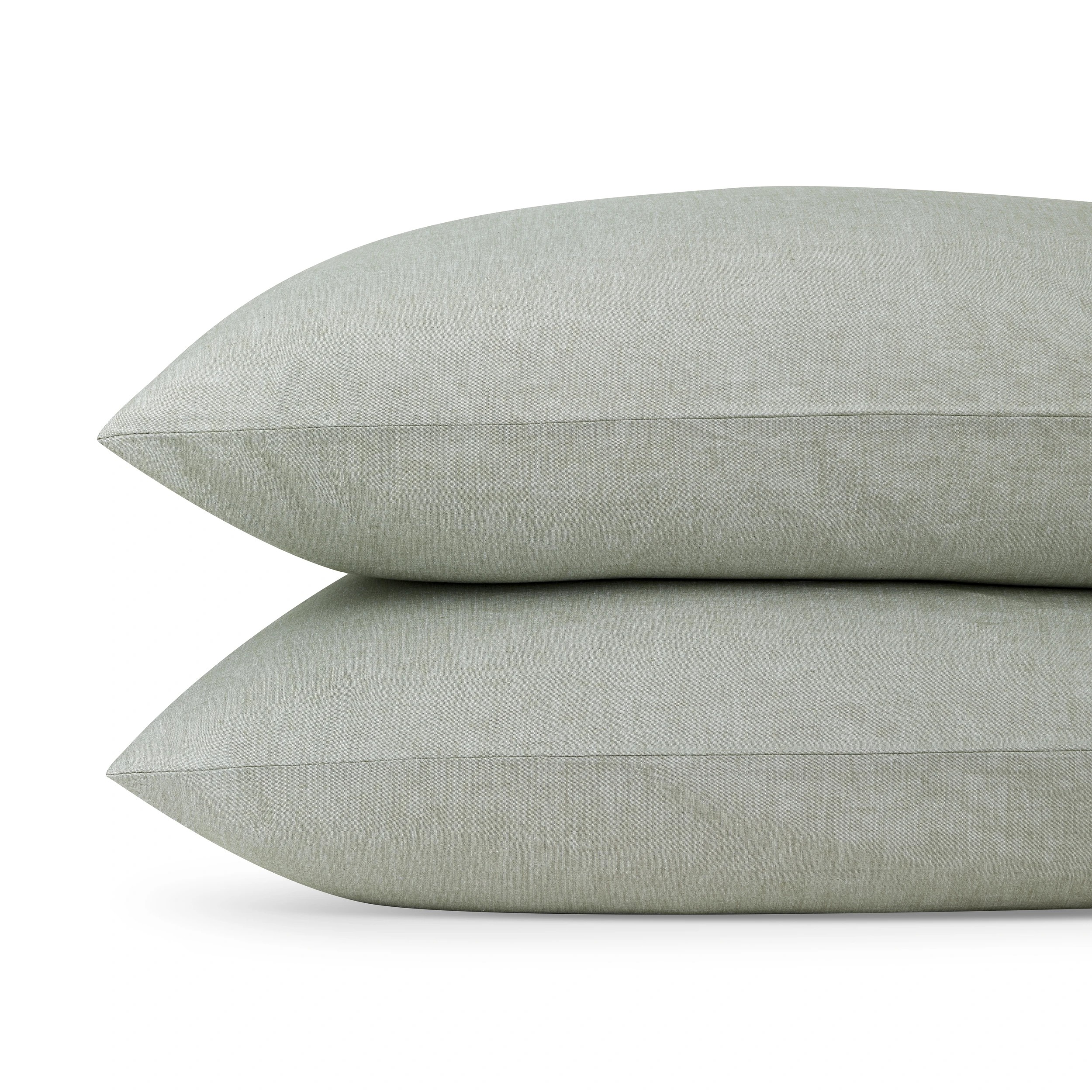 2 Stonewashed Chambray Cotton Sheet Set - King Bed, Sage, 2 of 7