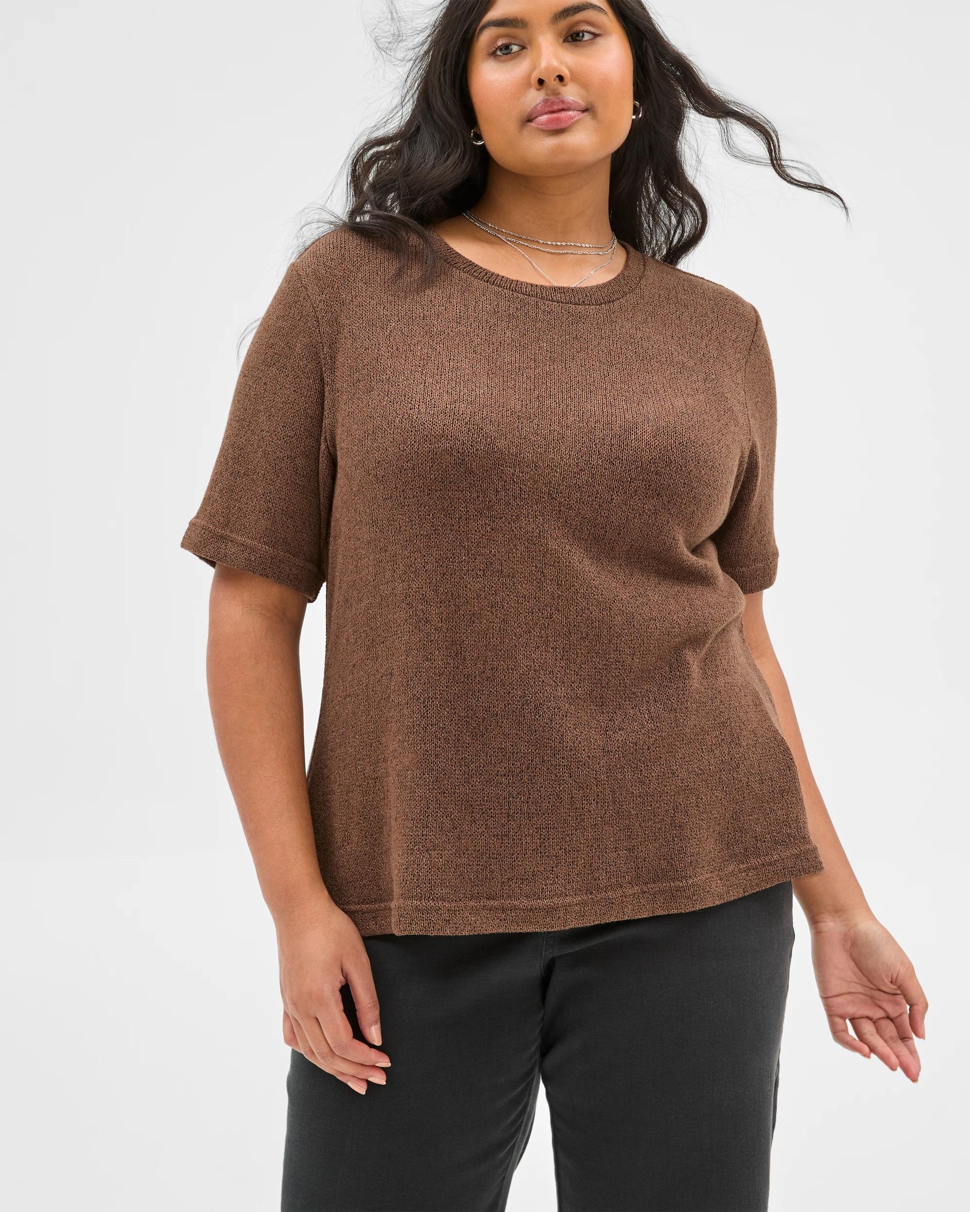 3 Target Plus Size Australian Cotton Blend Textured T-shirt SOFT CHOCOLATE MARLE, 3 of 6
