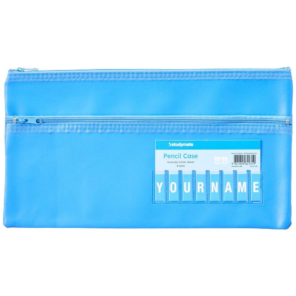 6 Studymate Twin Zip Name Pencil Case Large Blue, 6 of 6