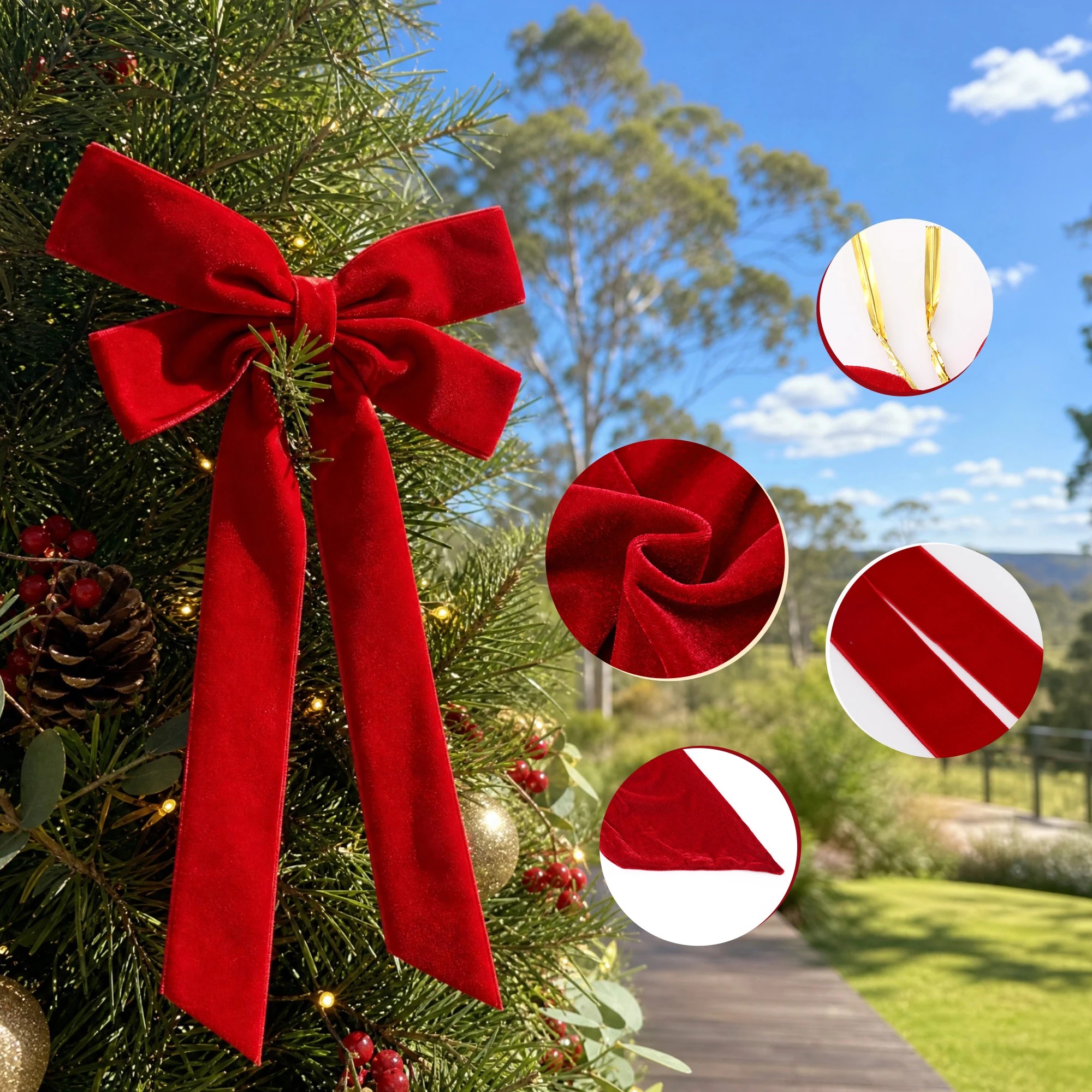6 Jingle Jollys 12Pcs Christmas Bows Tree Decorations Xmas Decor - Red, 6 of 9