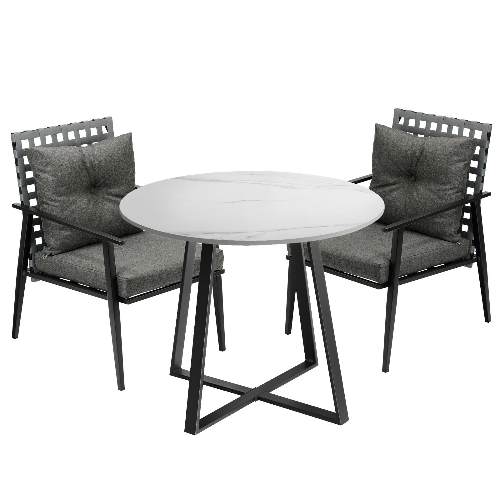 1 Livsip Outdoor Dining Set 2 Seater Marble Table Patio Furniture Rattan Armchair - Multi, 1 of 9