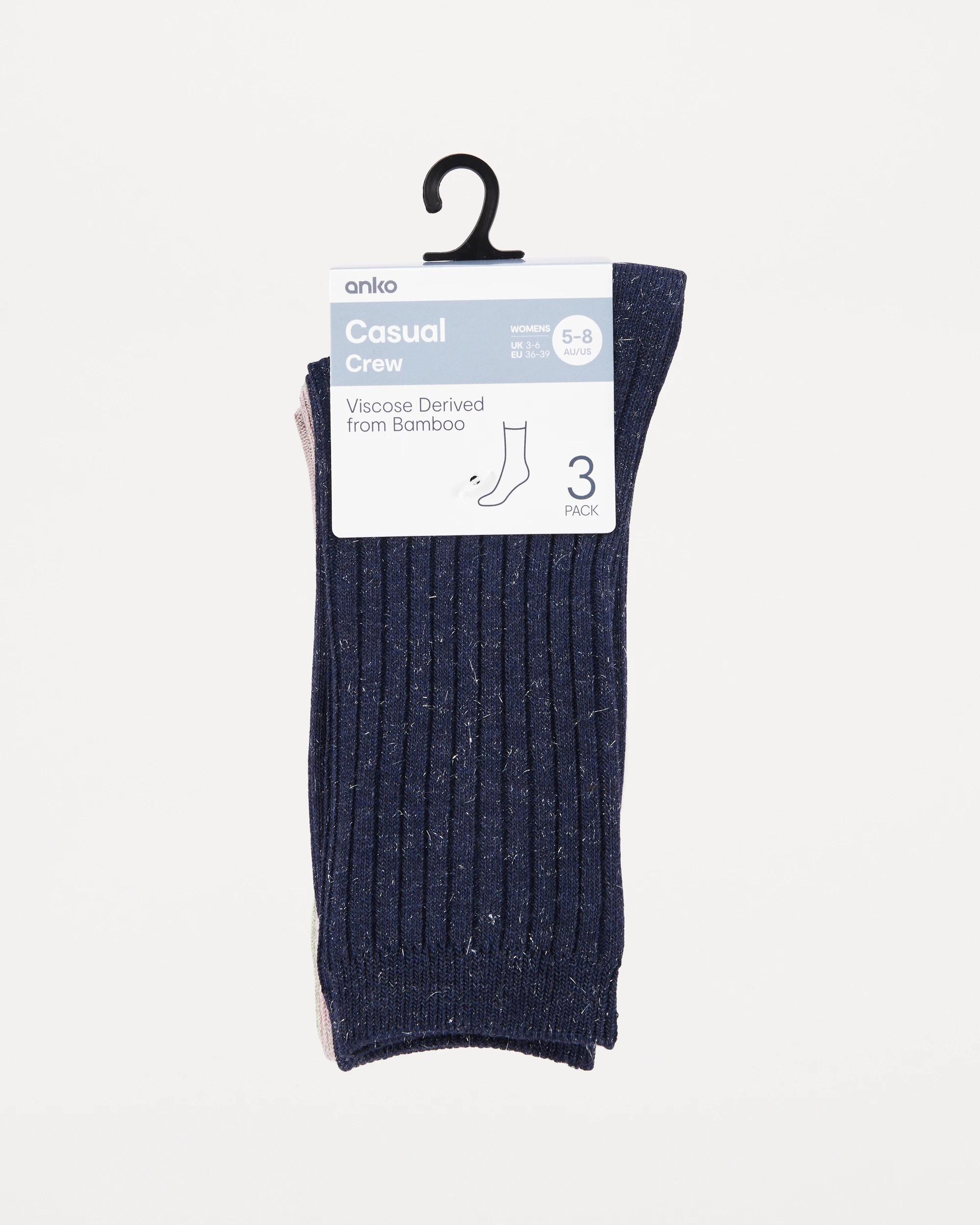 3 3 Pack Bamboo Rib Crew Socks Cool Lurex, 3 of 3