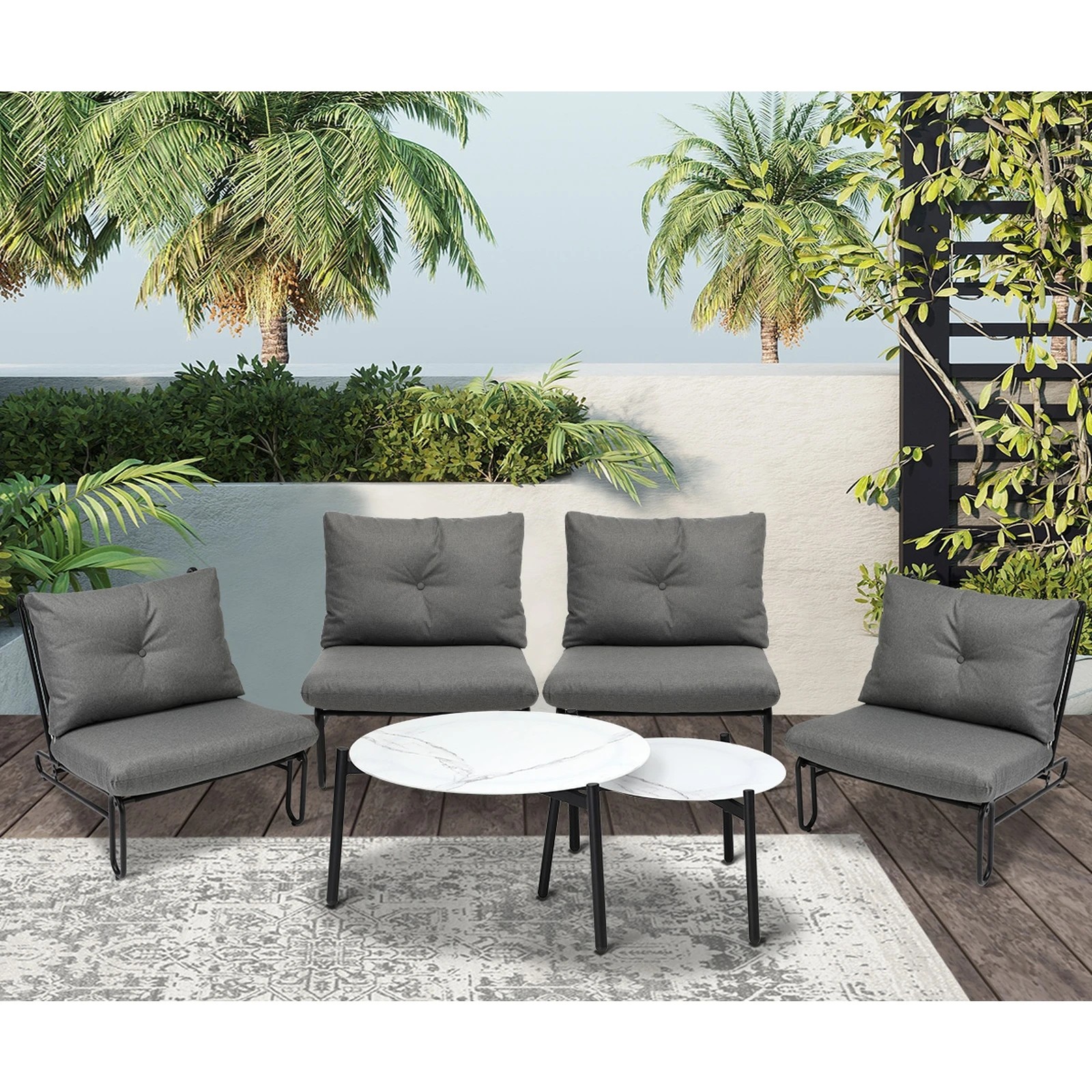 4 Livsip Outdoor Sofa Set 6-Piece Lounge Setting Table Chairs - Grey, 4 of 9