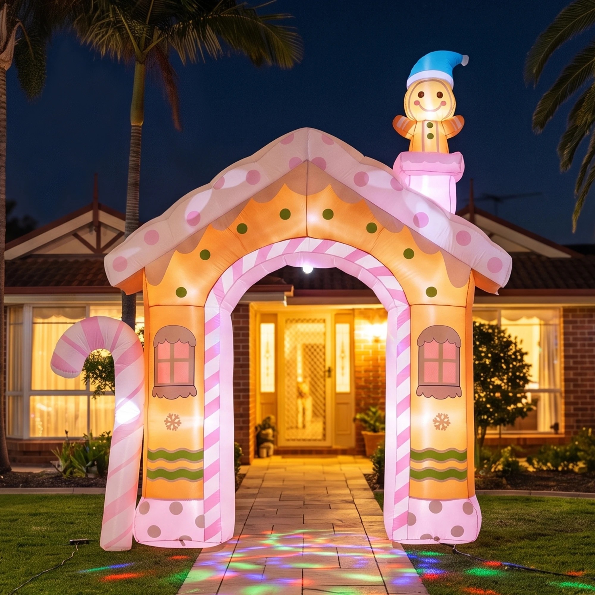2 Jingle Jollys Christmas Inflatable Gingerbread Man Candy 3.2M Illuminated Decorations - Multi, 2 of 9