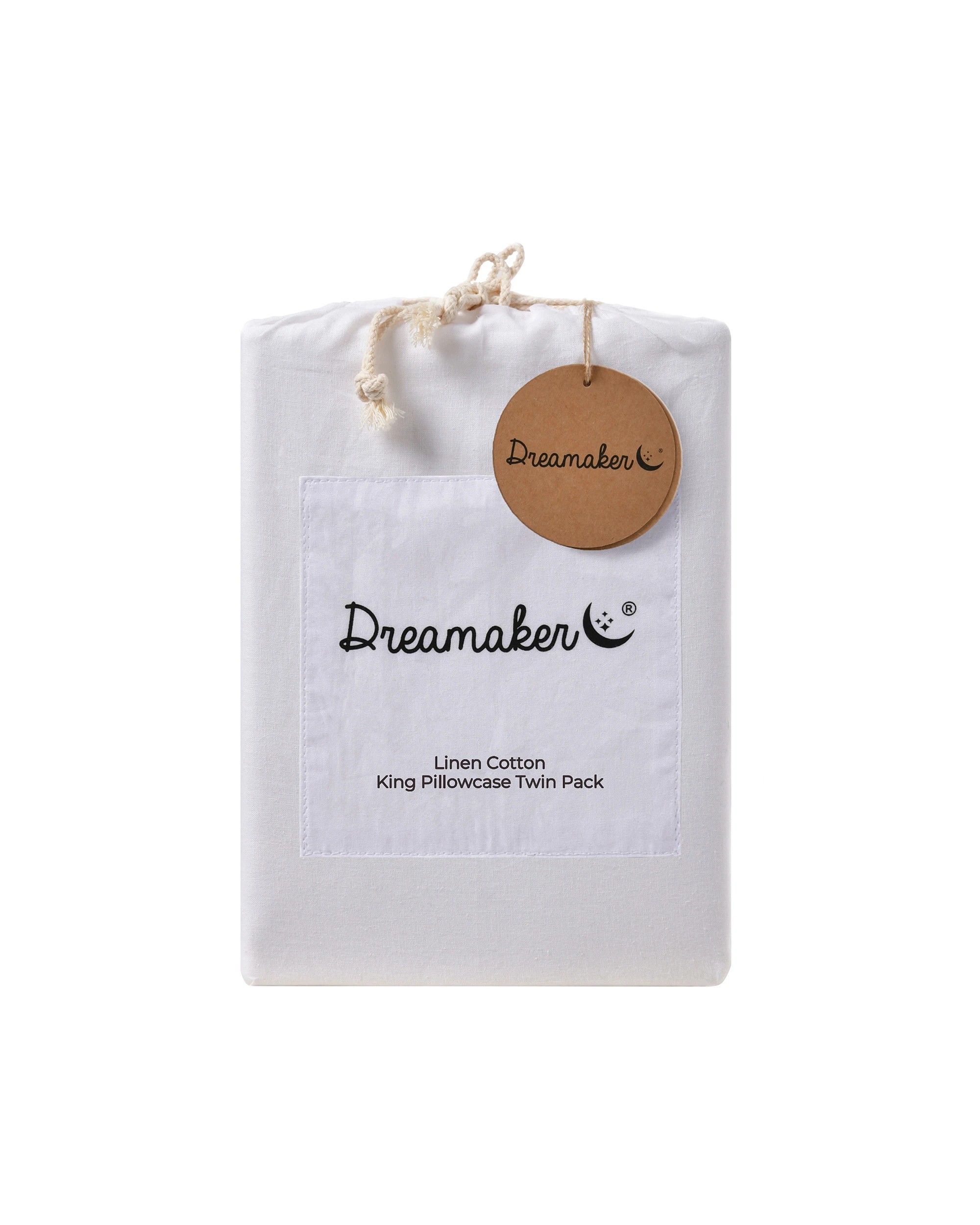 5 Dreamaker Linen Cotton King Pillowcase Twin Pack - White, 5 of 5