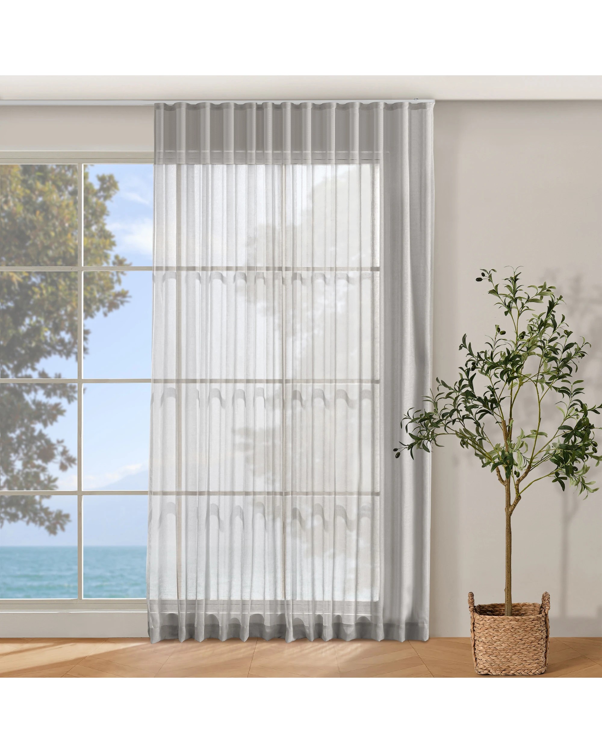 1 Cadence & Co. Kirra Sheer S-Fold Curtain 260x280cm - Fits 140cm Track - Ash, 1 of 4