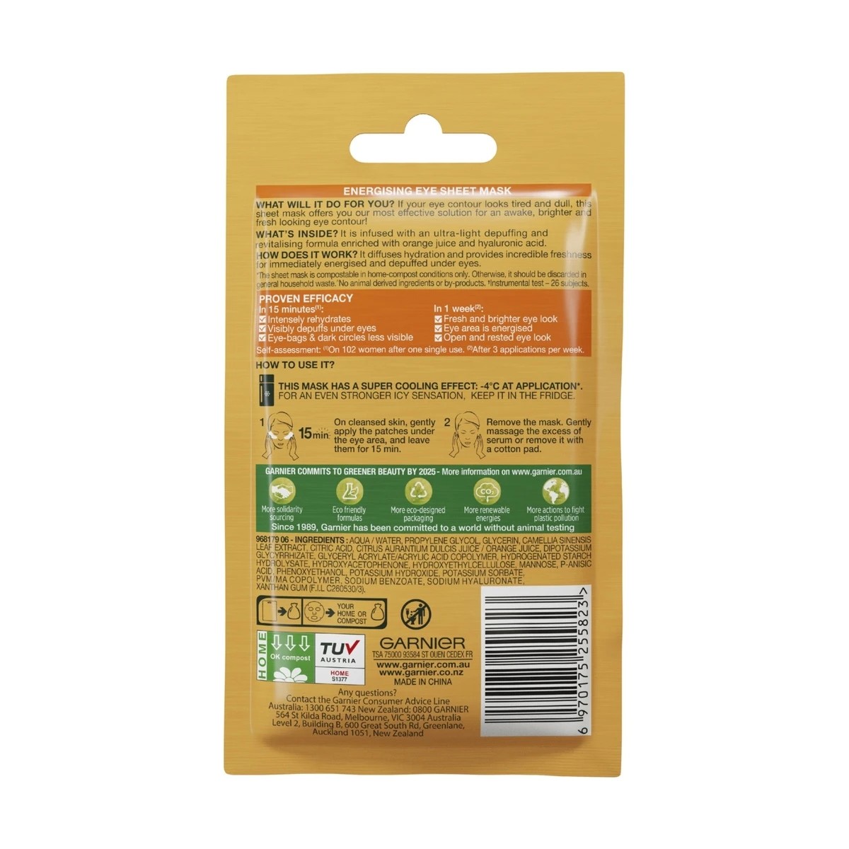 2 Garnier SkinActive Hydra Bomb Eye Sheet Mask 6g - Orange Juice & Hyaluronic Acid, 2 of 6