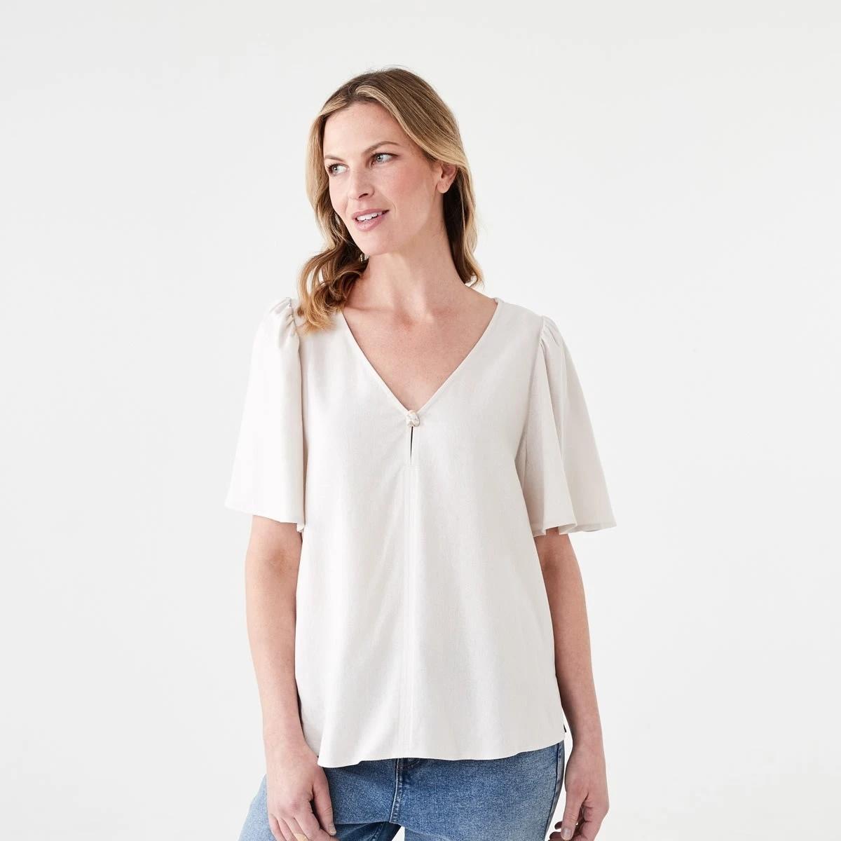 1 Short Sleeve Flutter Top NATURAL BEIGE, 1 of 6