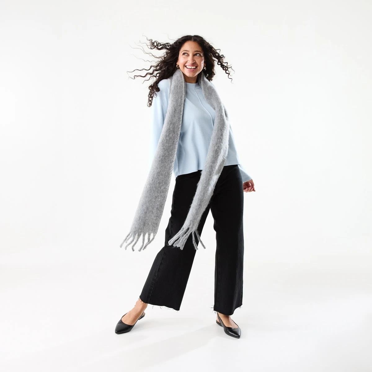 3 Blanket Stitch Scarf Grey Marle, 3 of 5