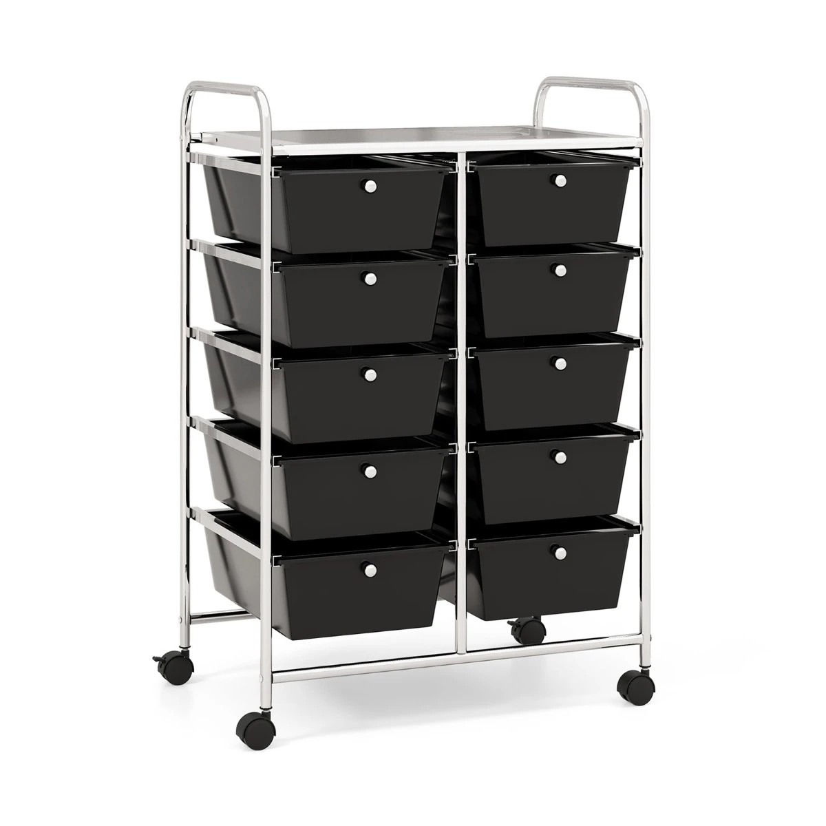 1 Costway 10 Drawers Mobile Storage Cart Utility Trolley - Black, 1 of 4